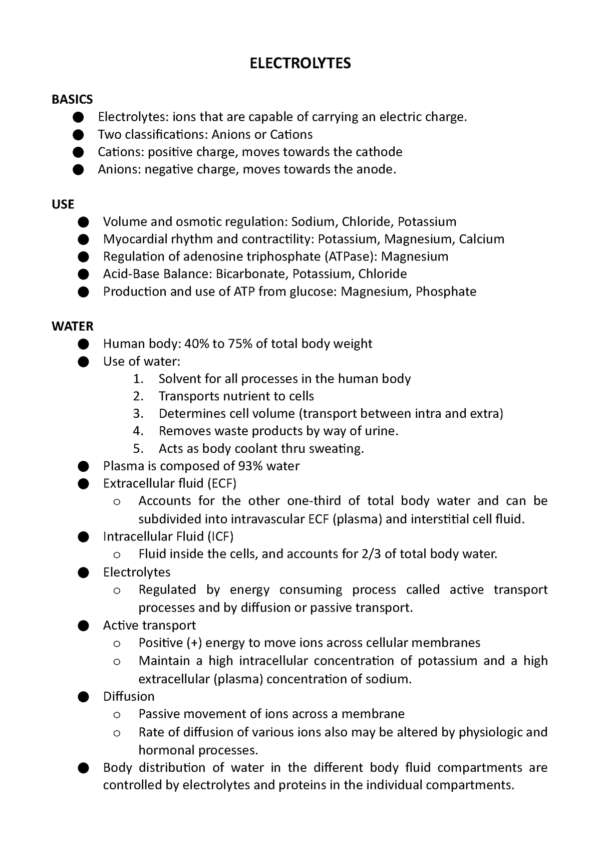 Electrolytes - Two classifications: Anions or Cations Cations: positive ...