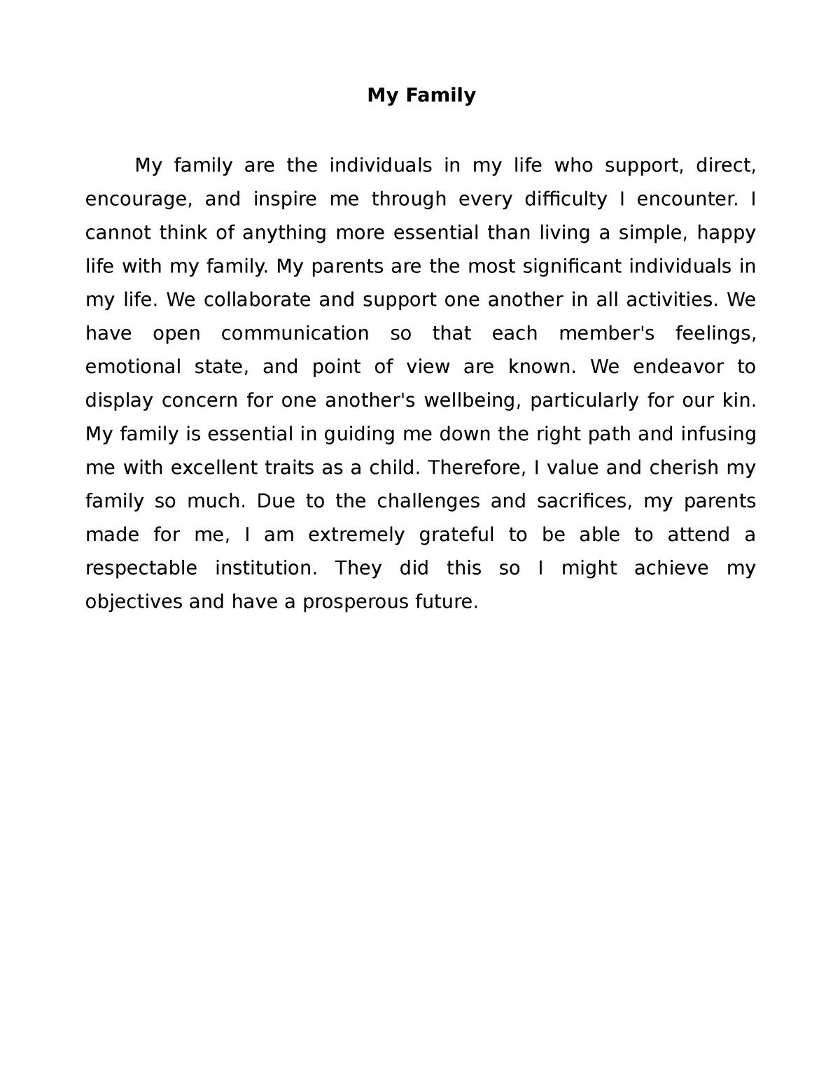 short essay on family pdf