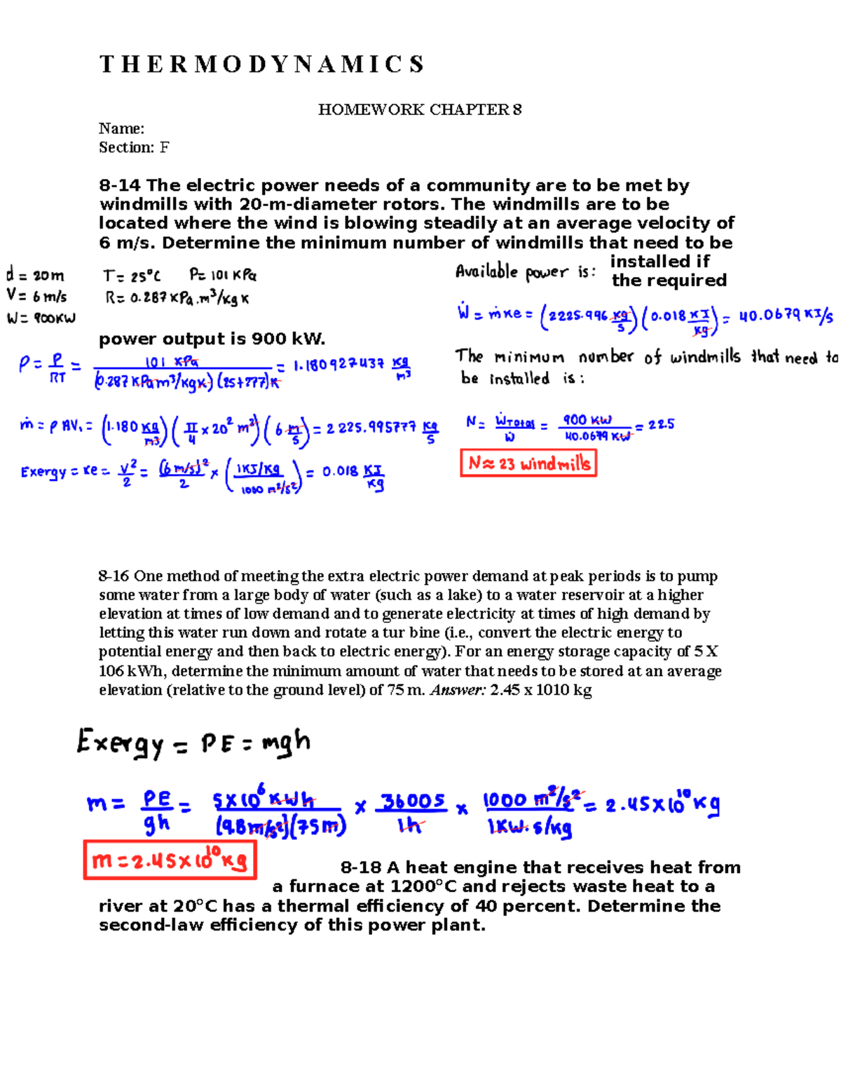 Homework Chapter 8 - T H E R M O D Y N A M I C S HOMEWORK CHAPTER 8 ...