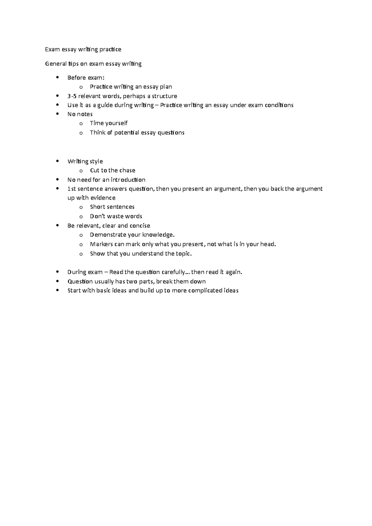 Essay Writing Practice and Tips - Exam essay writing practice General ...