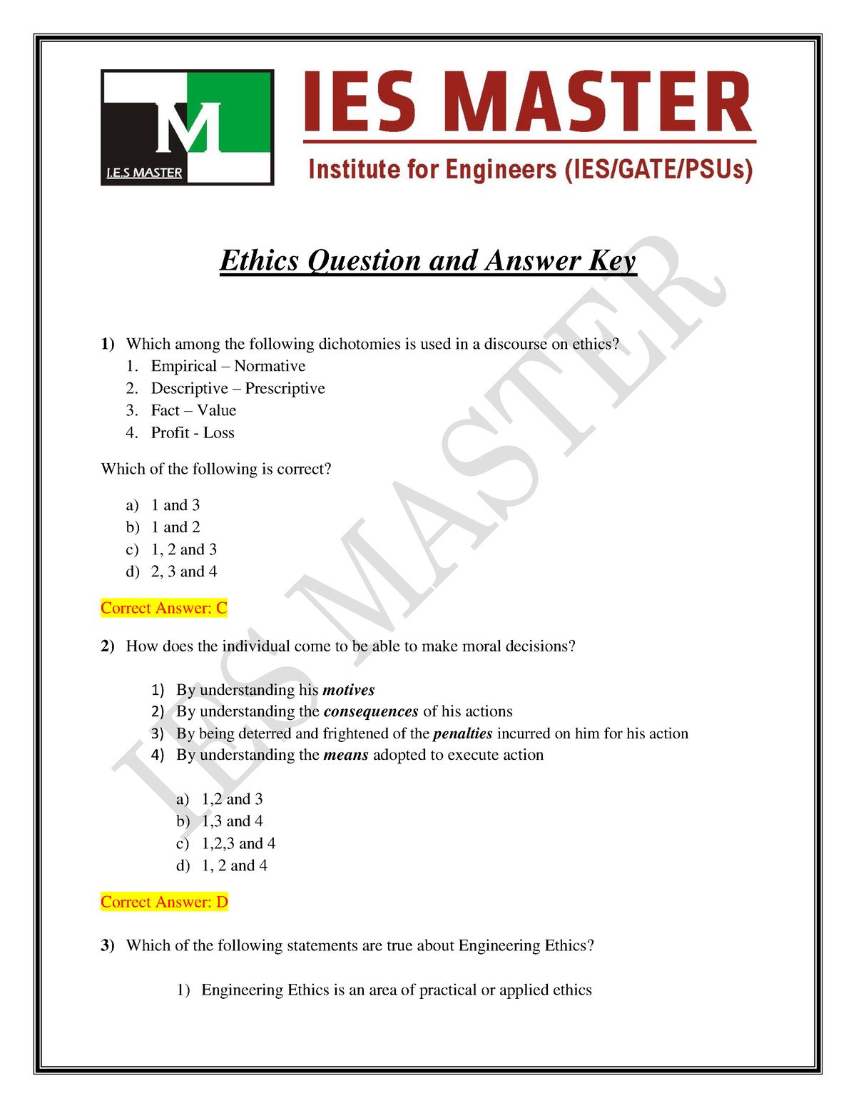 Professional Ethics - CV425 PPLE MCQS For University Exam-Unit-2 - Ethics Question And Answer ...