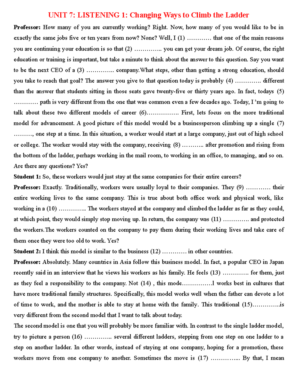 UNIT 7LIS 1Climb Ladder UNIT 7 LISTENING 1 Changing Ways to Climb