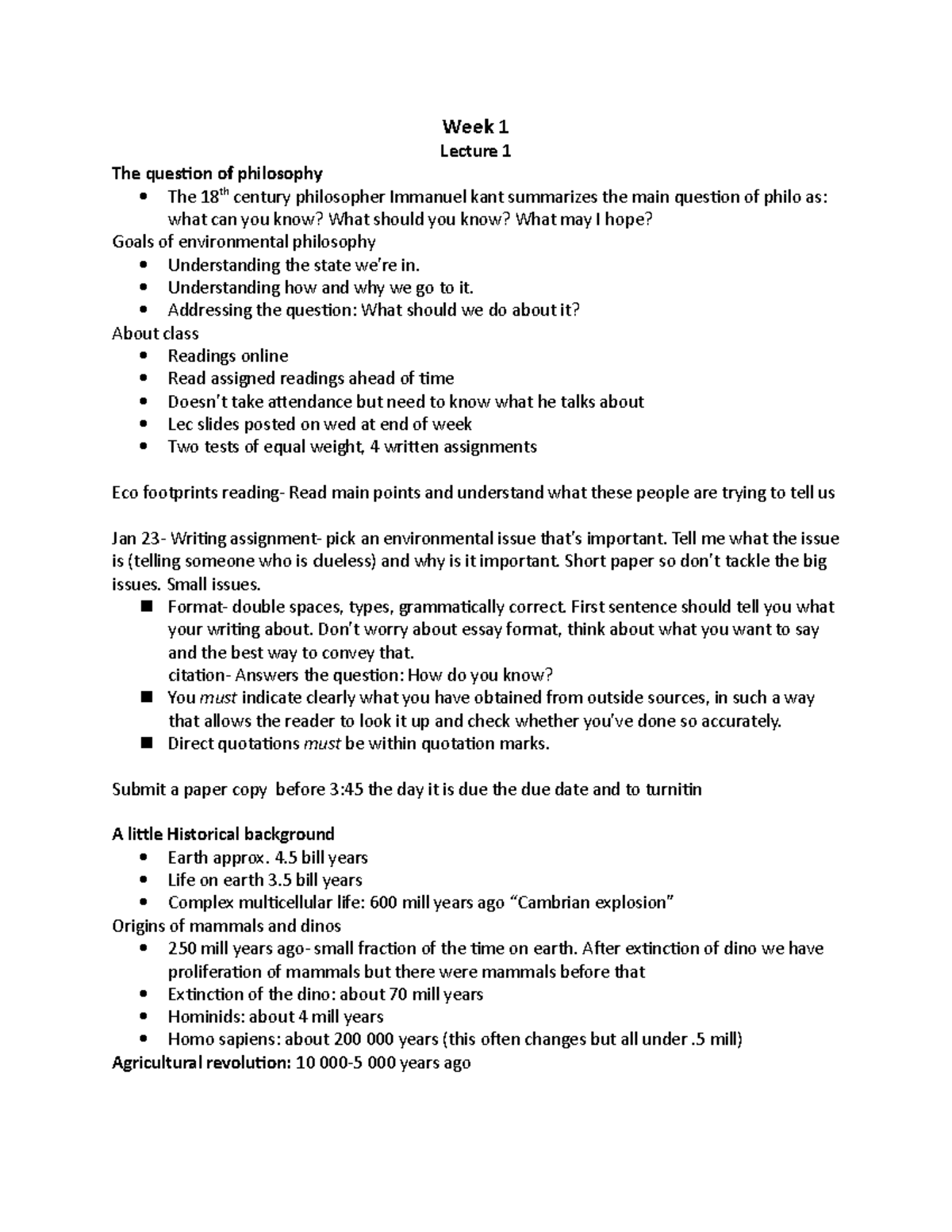 Week 1 - environmental law chapter 1 notes - Week 1 Lecture 1 The ...