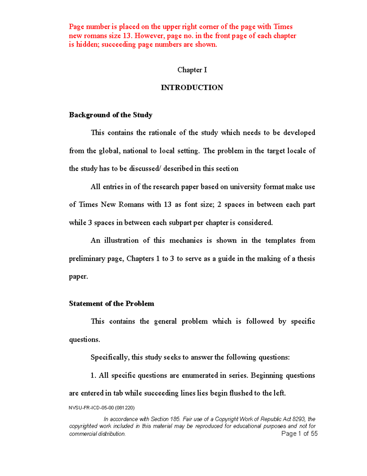 Chapter 1 - STATEMENT OF THE PROBLEM - new romans size 13. However ...