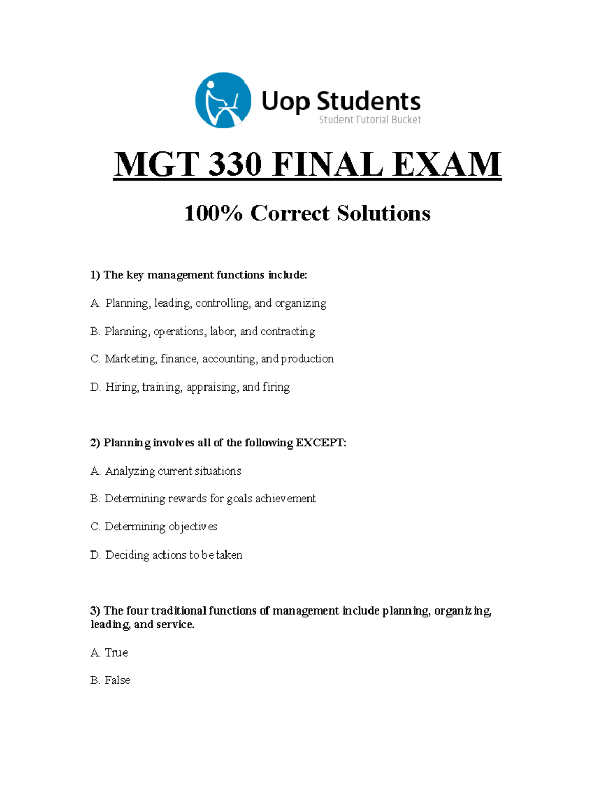 MGT 330 Final EXAM - This Is The Notes - MGT 330 FINAL EXAM 100% ...