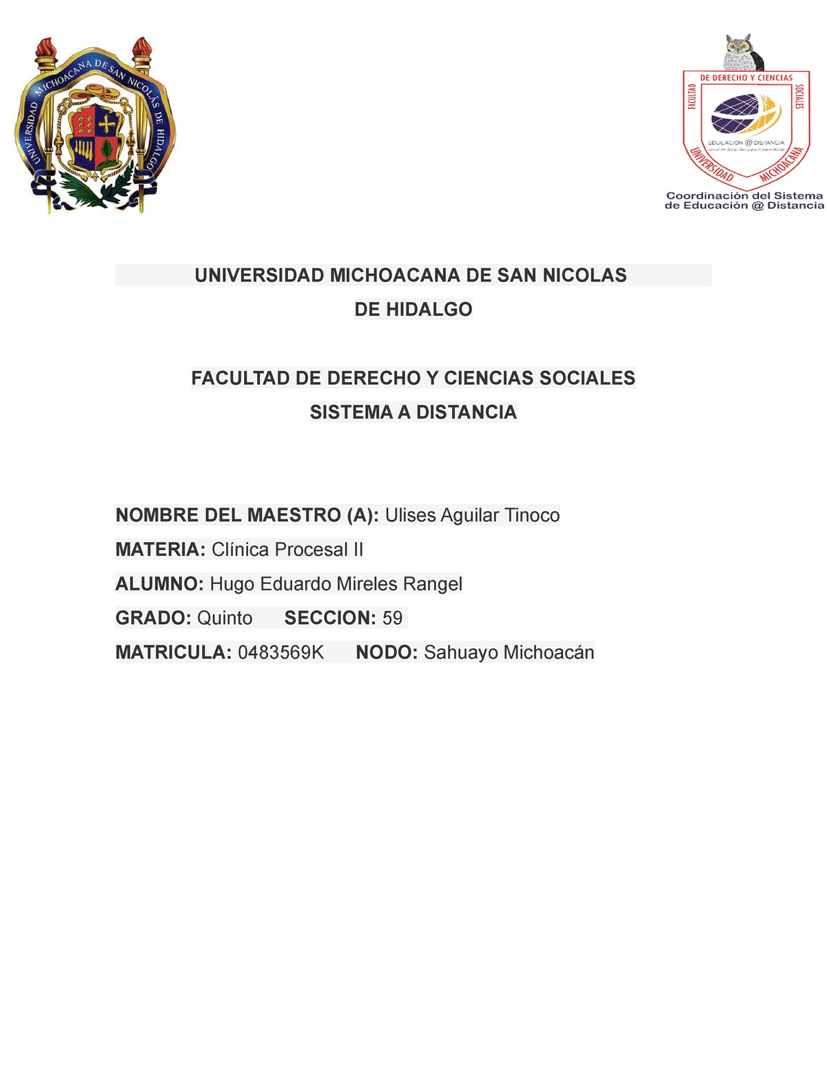 Tarea 3 Procesal 2 - UNIVERSIDAD MICHOACANA DE SAN NICOLAS DE HIDALGO ...