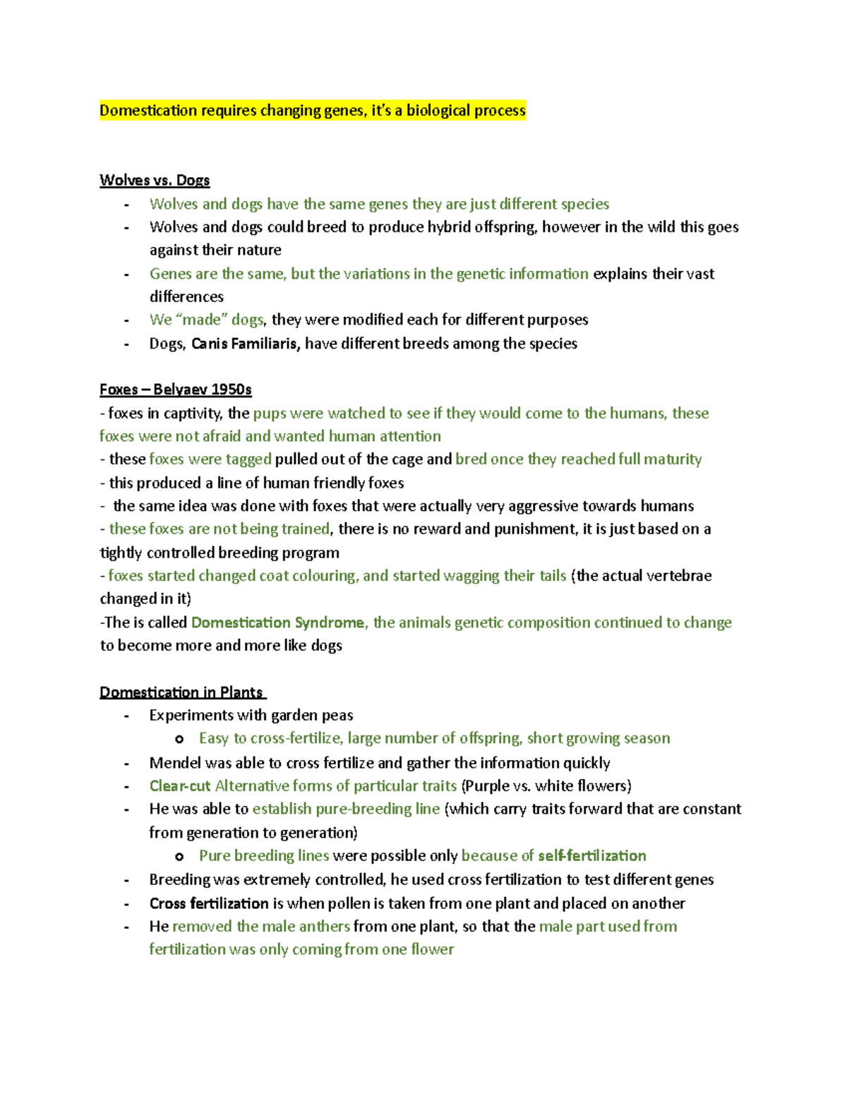 Biol 239 - Unit 1 Mendelian Notes - Domestication Requires Changing ...