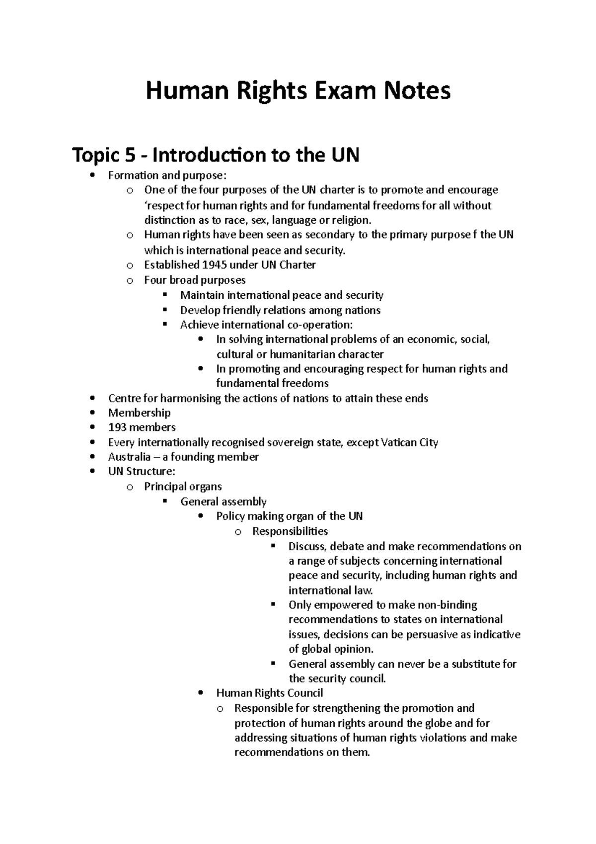 Exam notes sumarries from Lecture - Human Rights Exam Notes Topic 5 ...