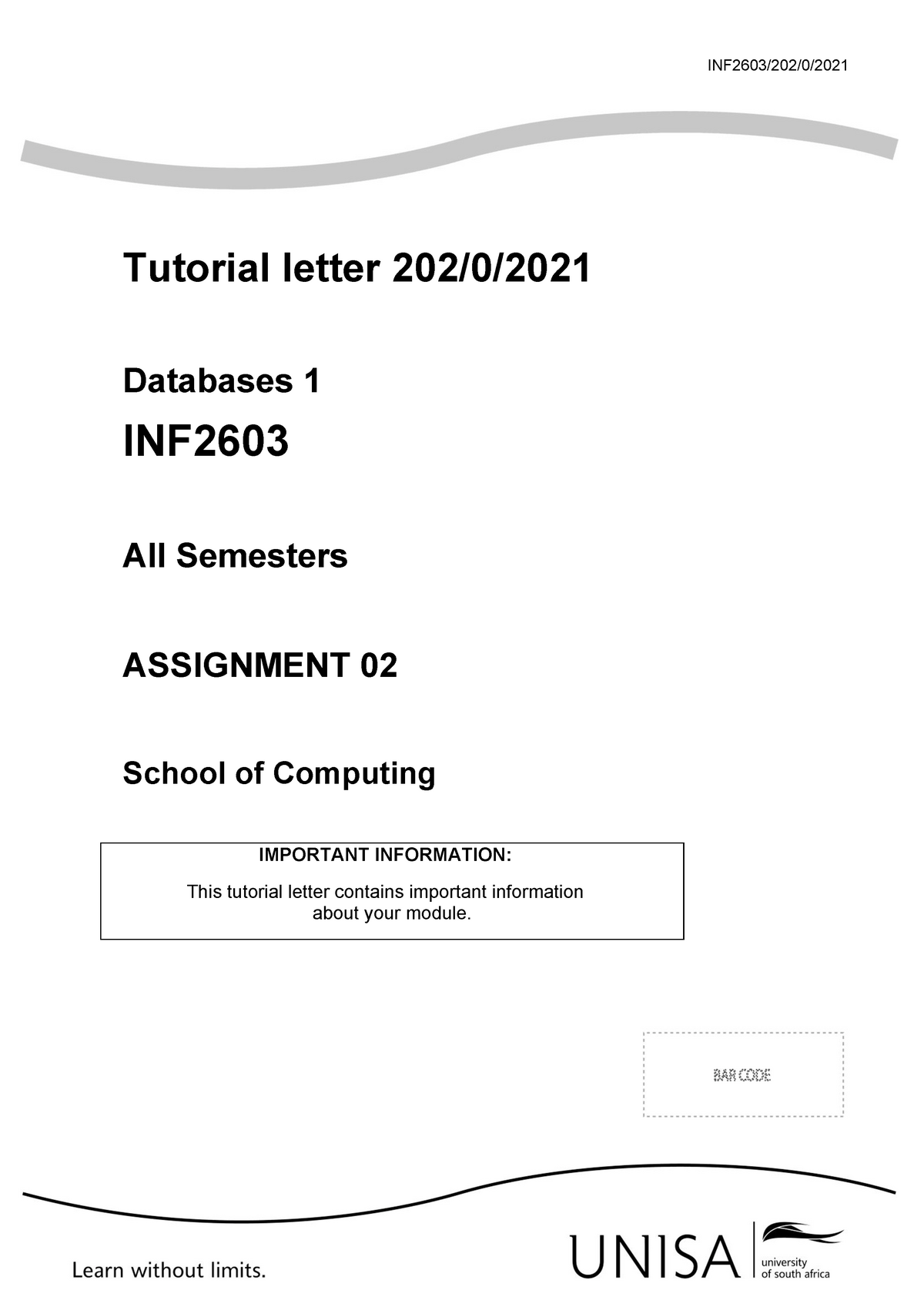 INF2603 202 2021 Assignment 2 - INF2603/202/0/ Tutorial Letter 202/0 ...