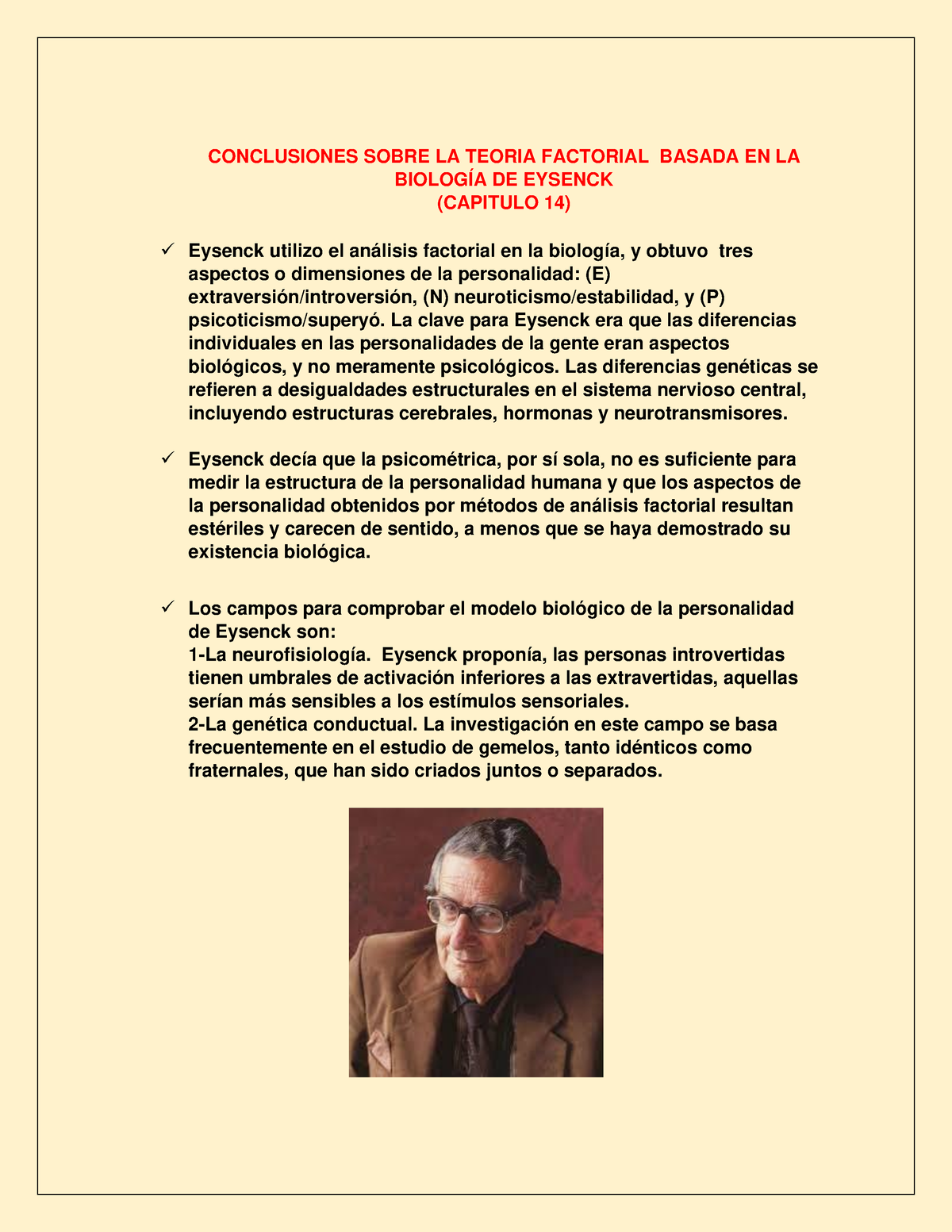 Conclusiones Sobre LA Teoria Factorial Basada EN LA Biología DE Eysenck -  CONCLUSIONES SOBRE LA - Studocu