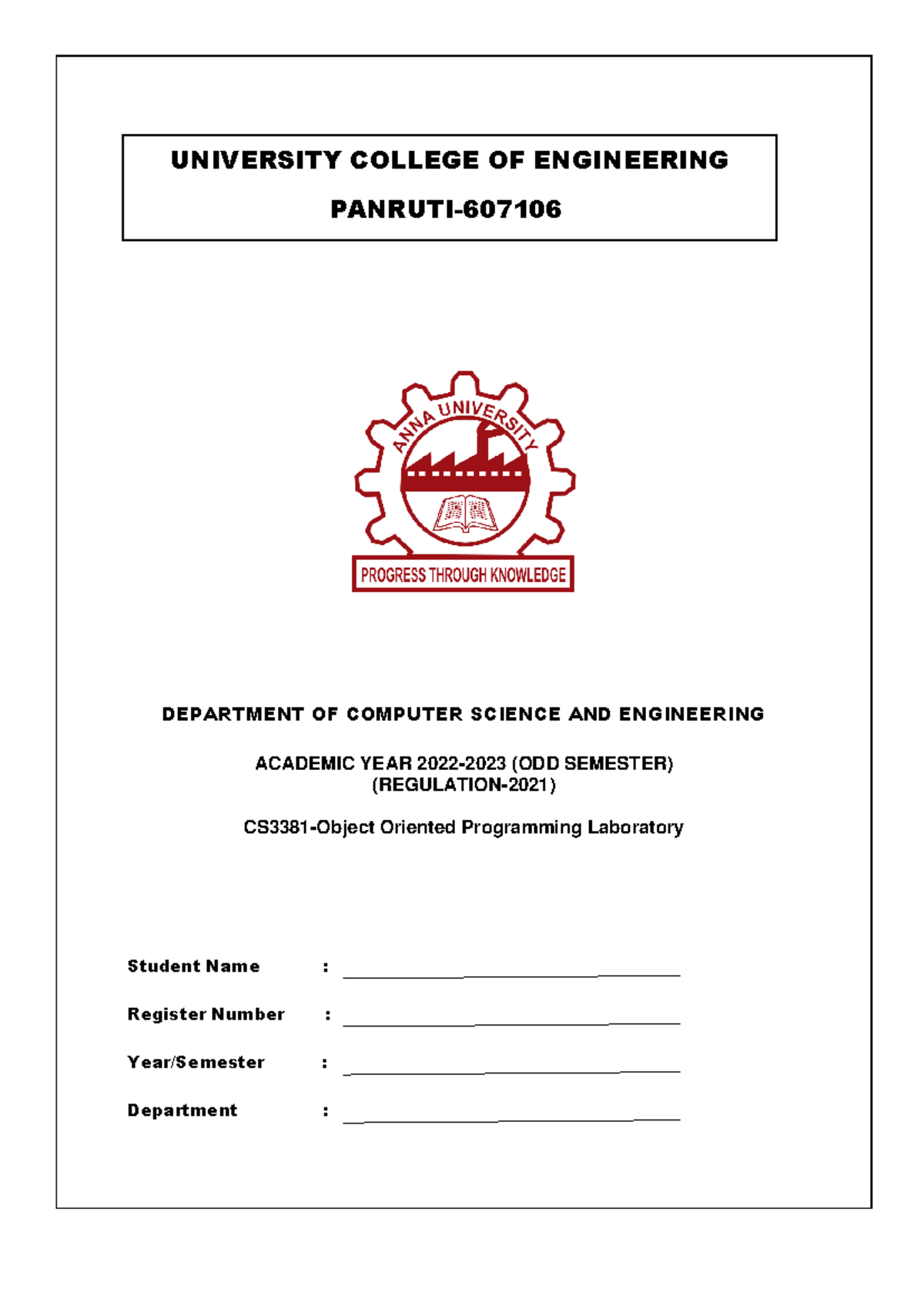 Oops lab manual-1 - MANUAL - DEPARTMENT OF COMPUTER SCIENCE AND ...