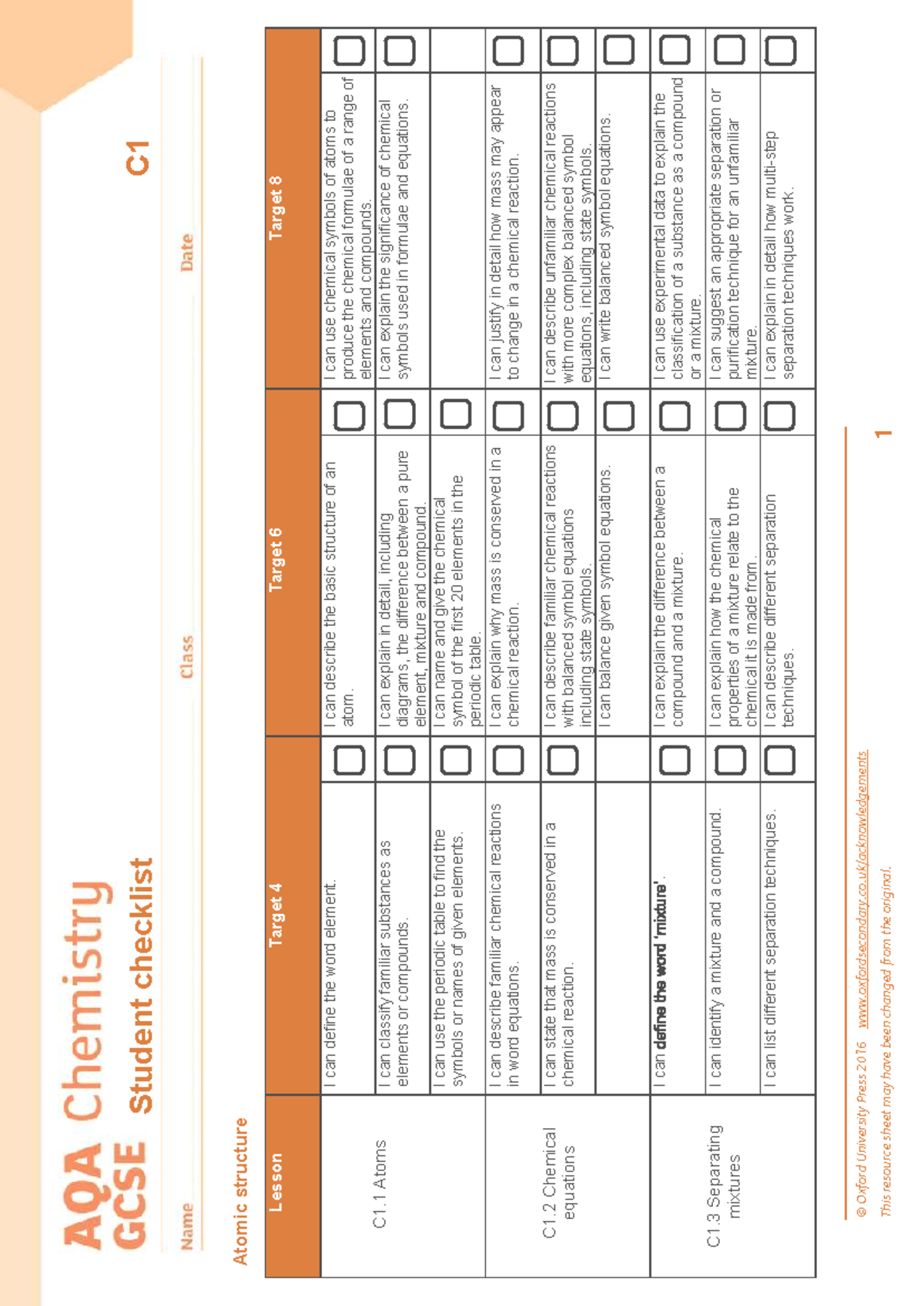 Year 10 C1-6 checklist - - Studocu