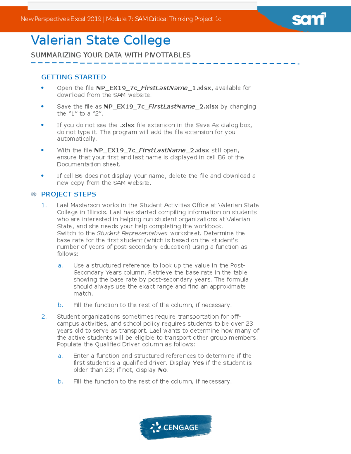 excel module 7 sam critical thinking project c