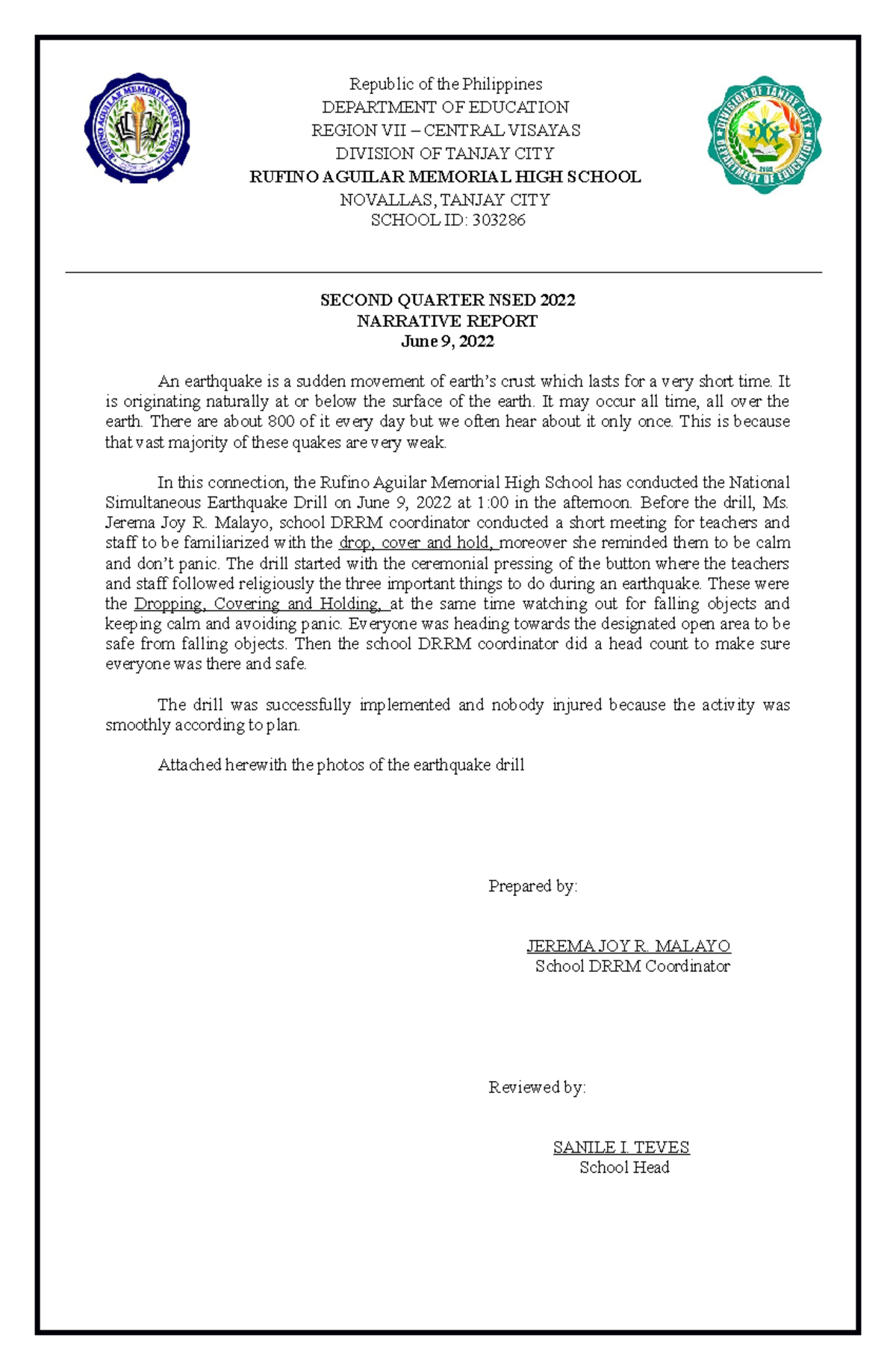 narrative-report-2nd-quarter-republic-of-the-philippines-department