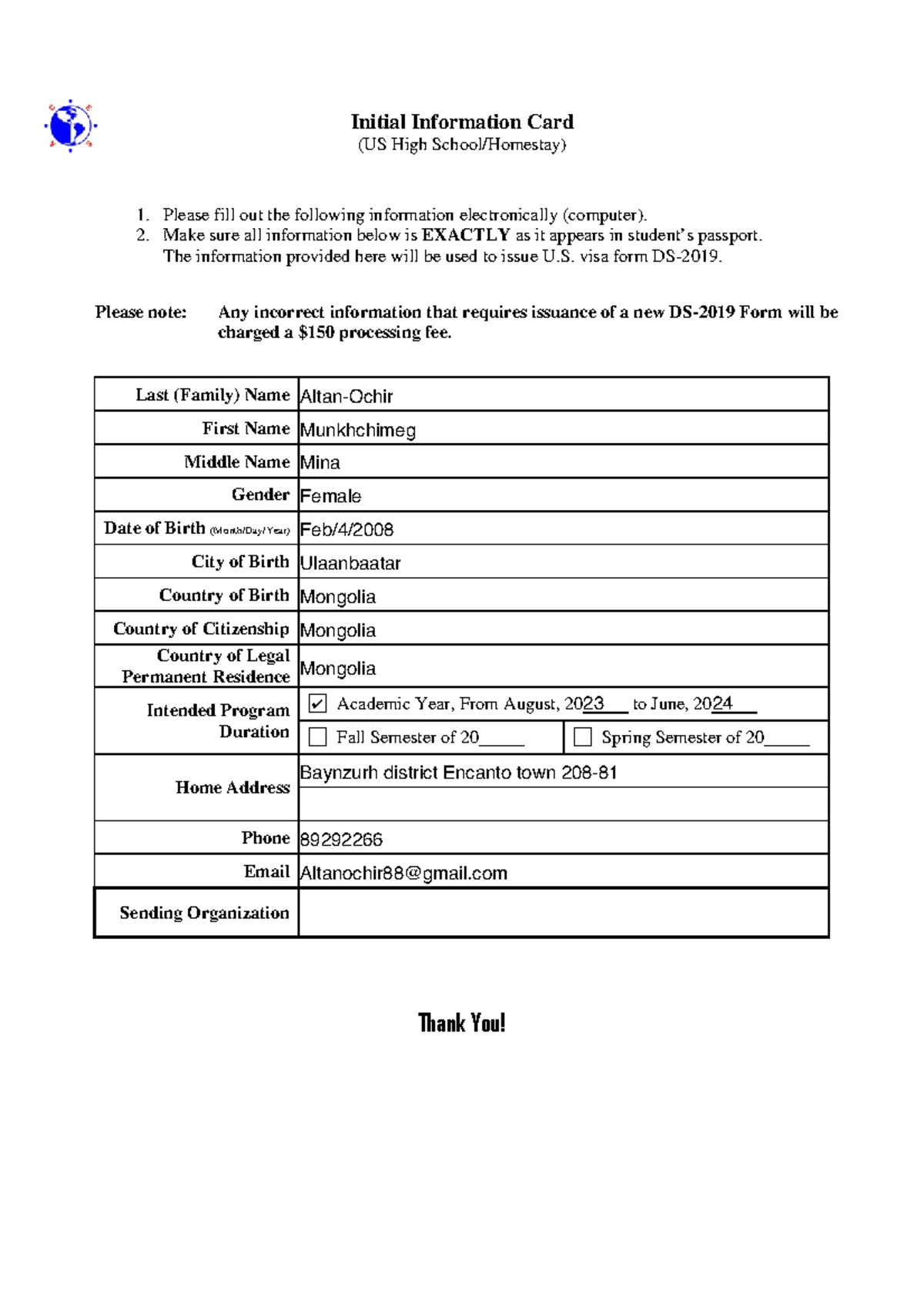 IIC E-form Rev 2012 - ………. - Initial Information Card (US High School ...