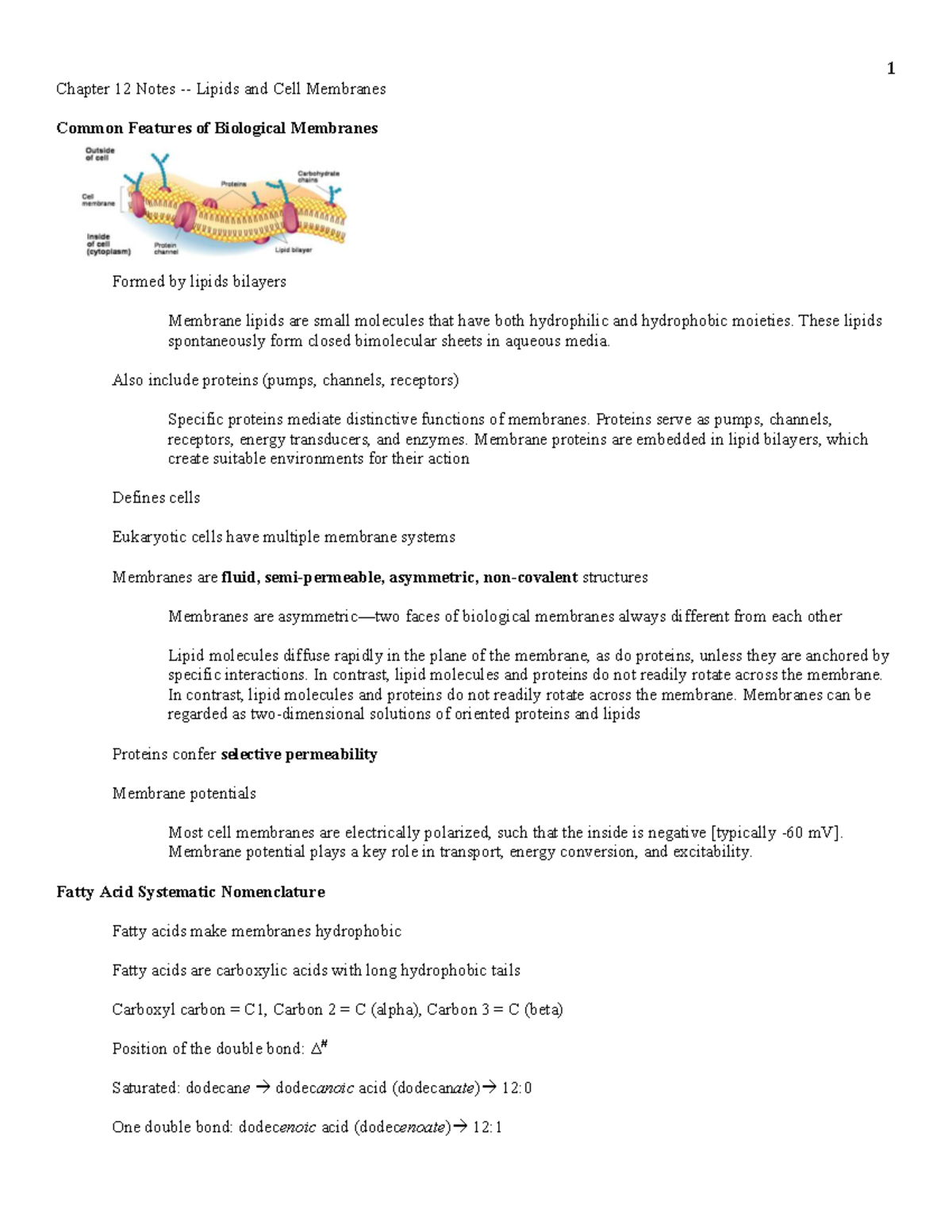 Lecture notes - chapters 12-14, 19-26 - 1 Chapter 12 Notes - Lipids and ...
