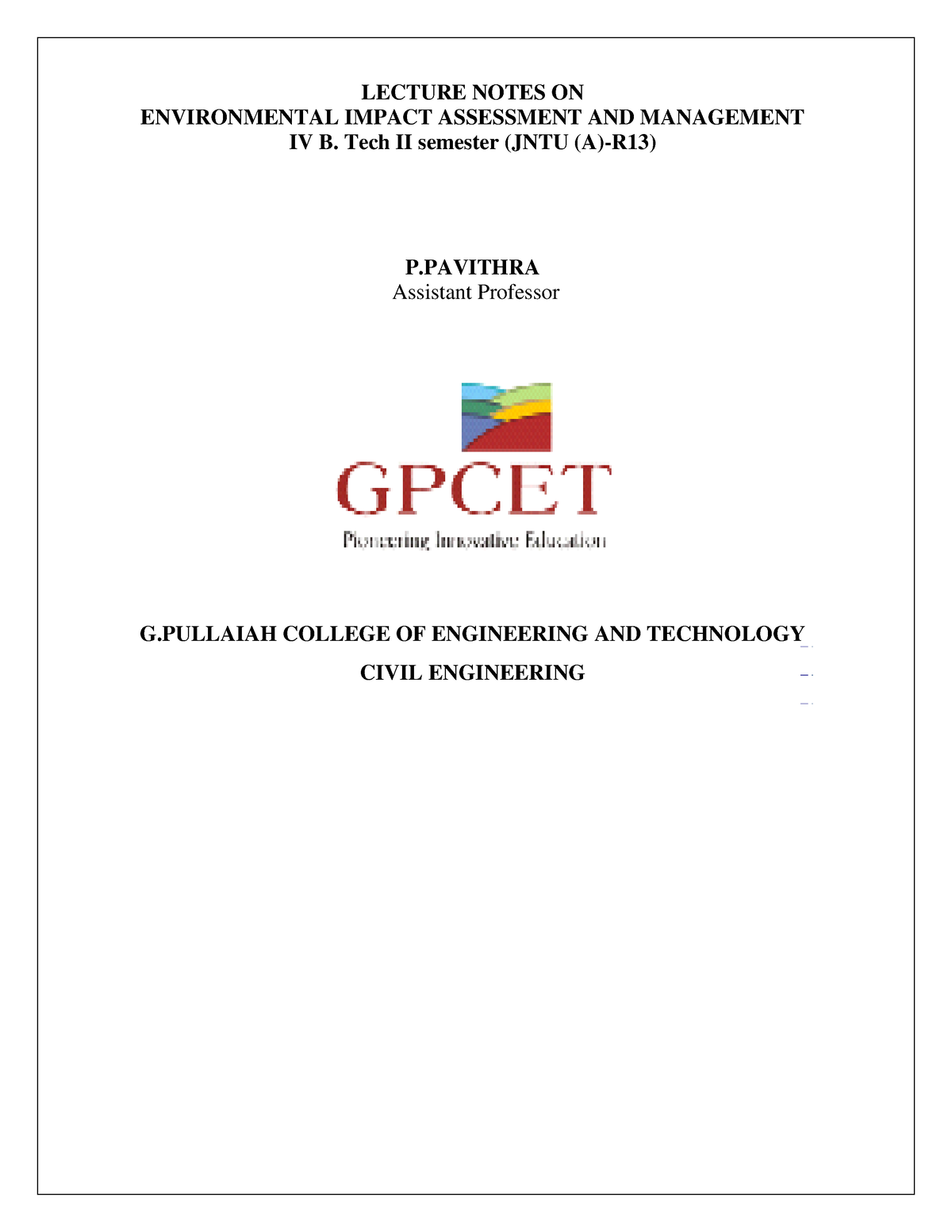 IV II EIAM UNIT I LECTURE NOTES ON ENVIRONMENTAL IMPACT