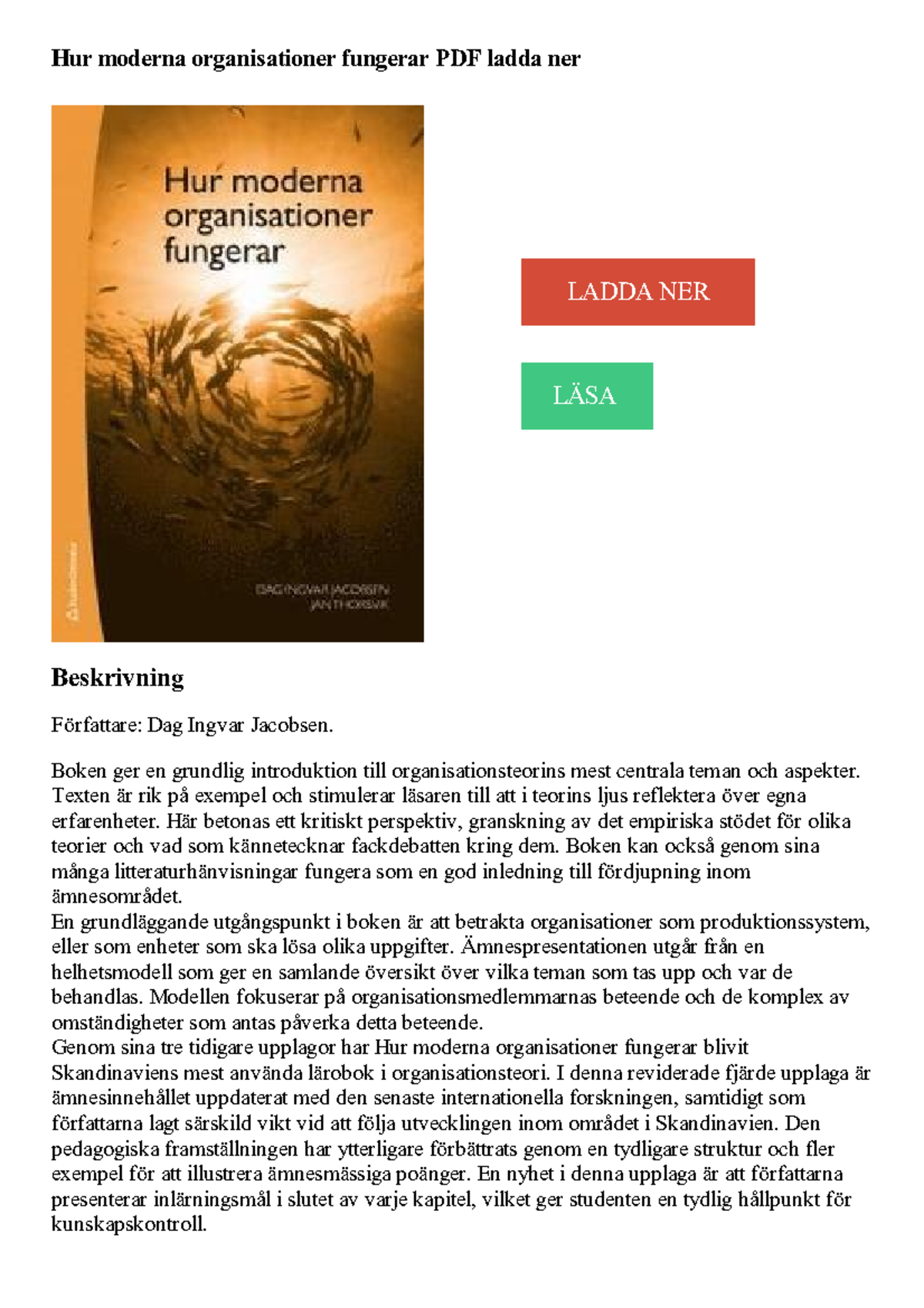 Ladda NER LÄSA. Beskrivning. Hur Moderna Organisationer Fungerar PDF ...