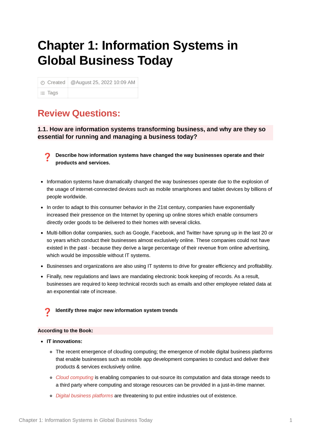 Chapter 1 Information Systems in Global Business Today - Chapter 1 ...