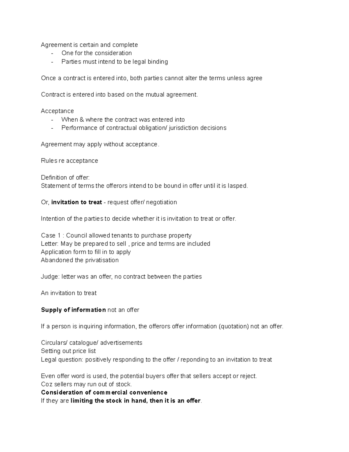 Formation Of Contract - Lecture Notes 1 - Agreement Is Certain And ...