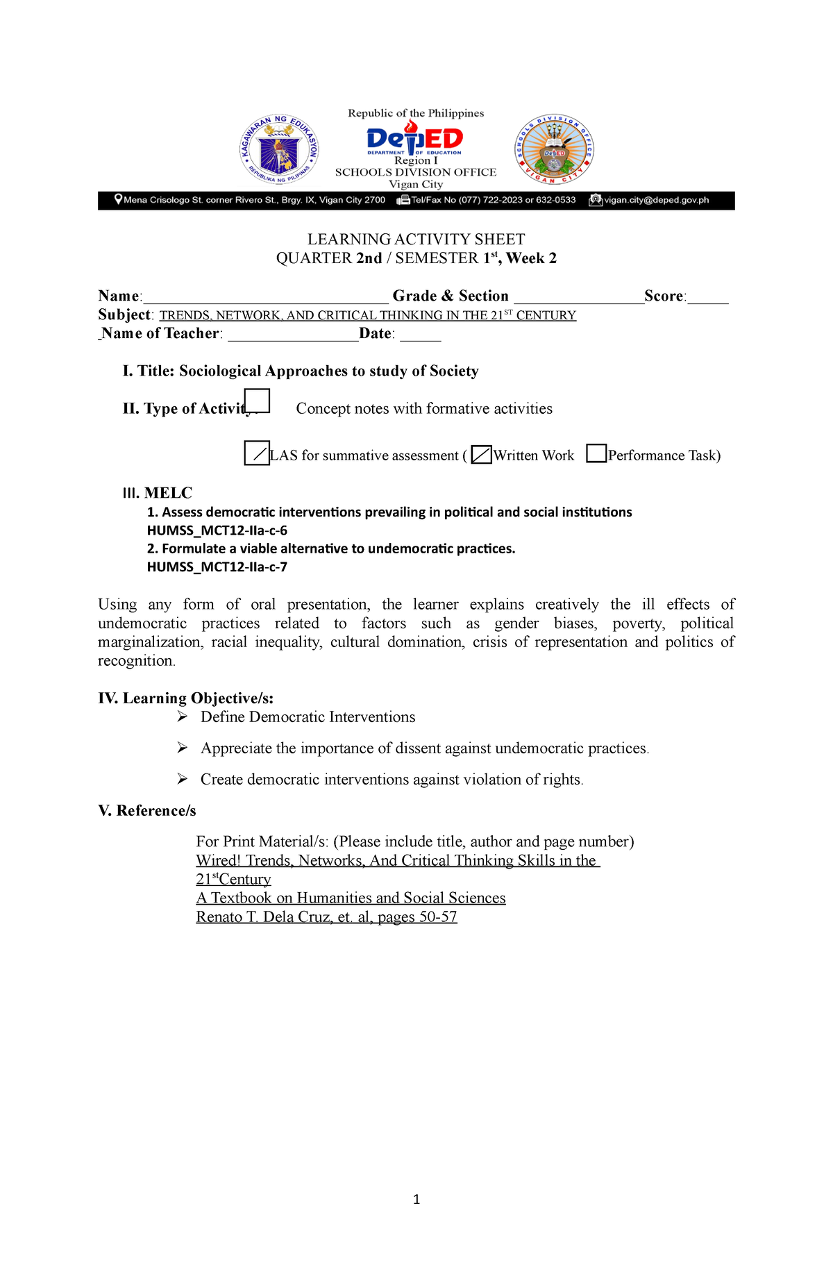 Trends- Fourth Quarter-WEEK 2 Summative - LEARNING ACTIVITY SHEET ...