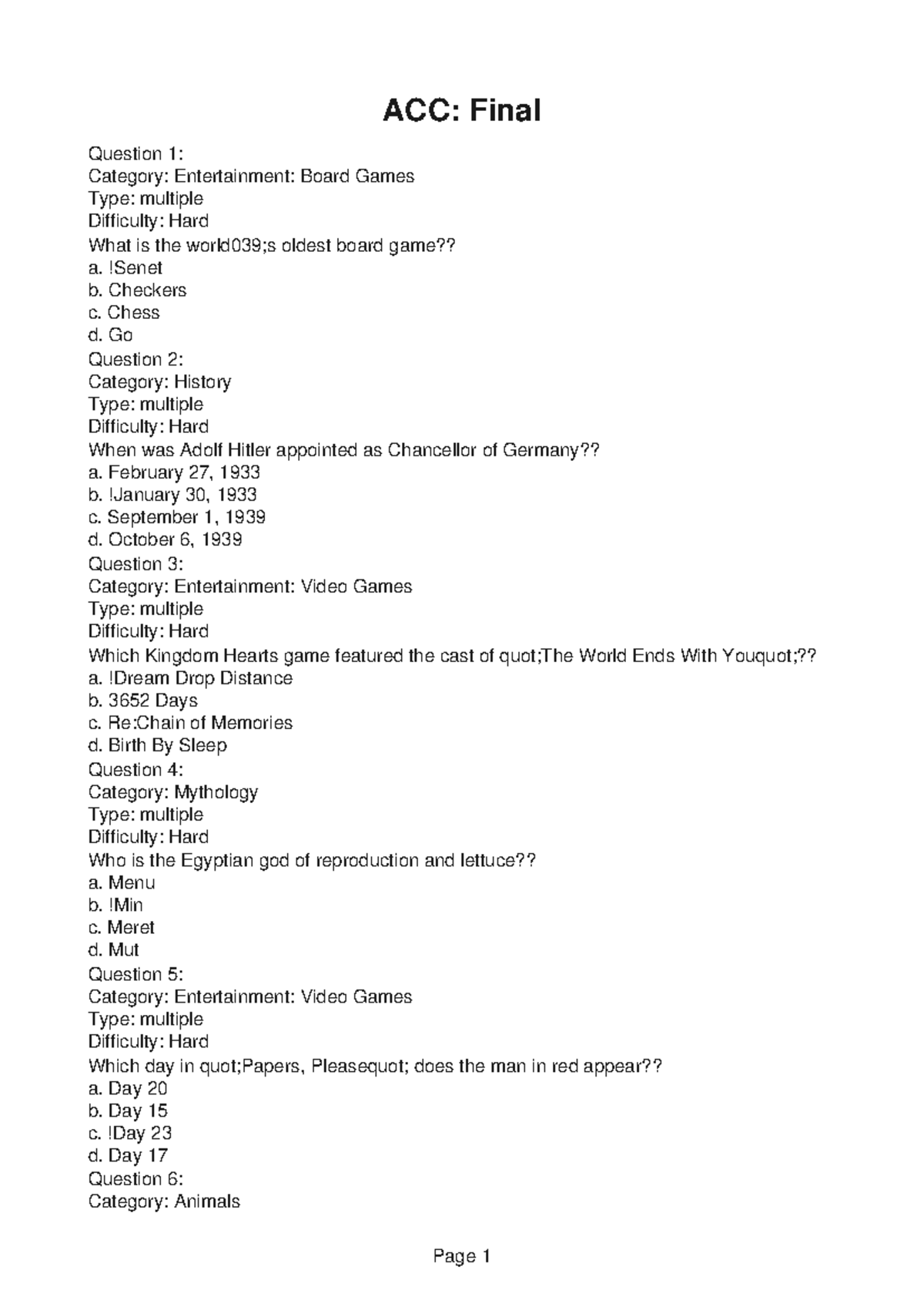 ACC217-Report-5 - ACC: Final Question 1: Category: Entertainment: Board ...