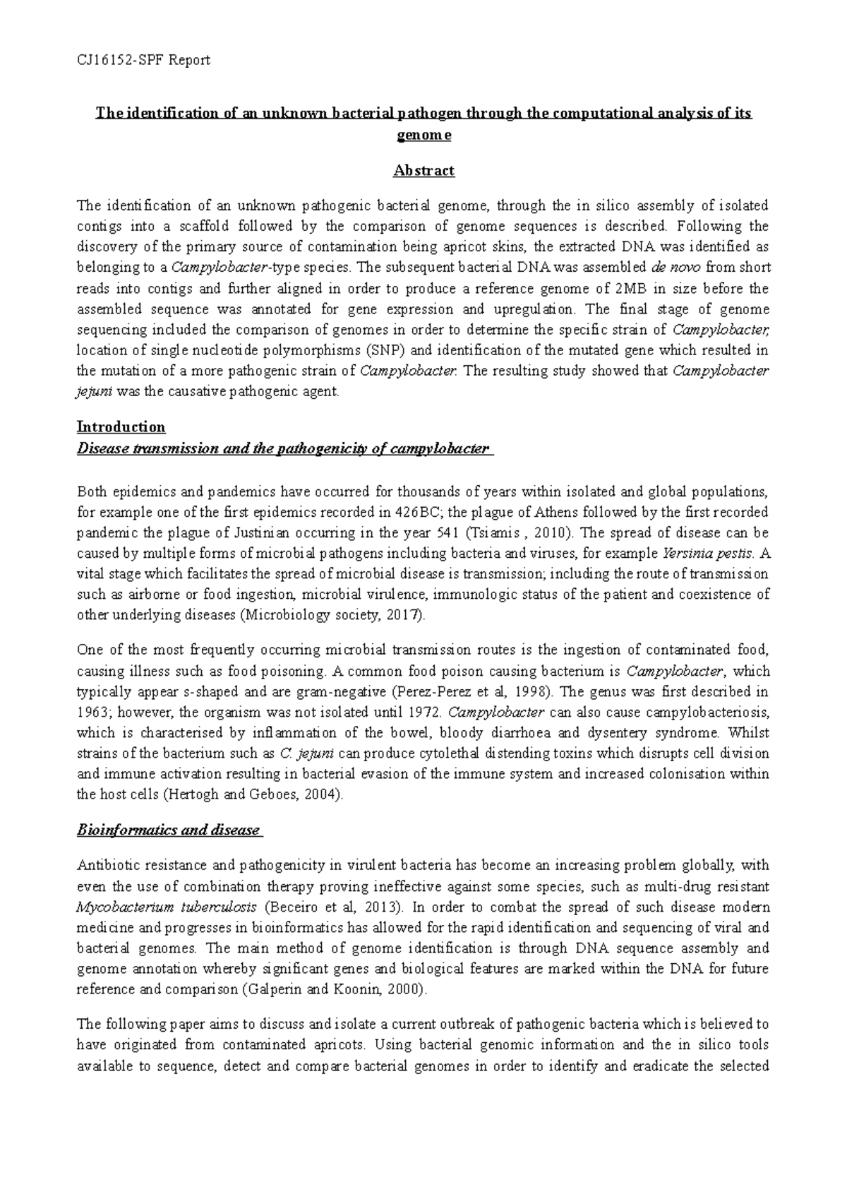 SPF Report - Enzymology - CJ16152-SPF Report The identification of an ...