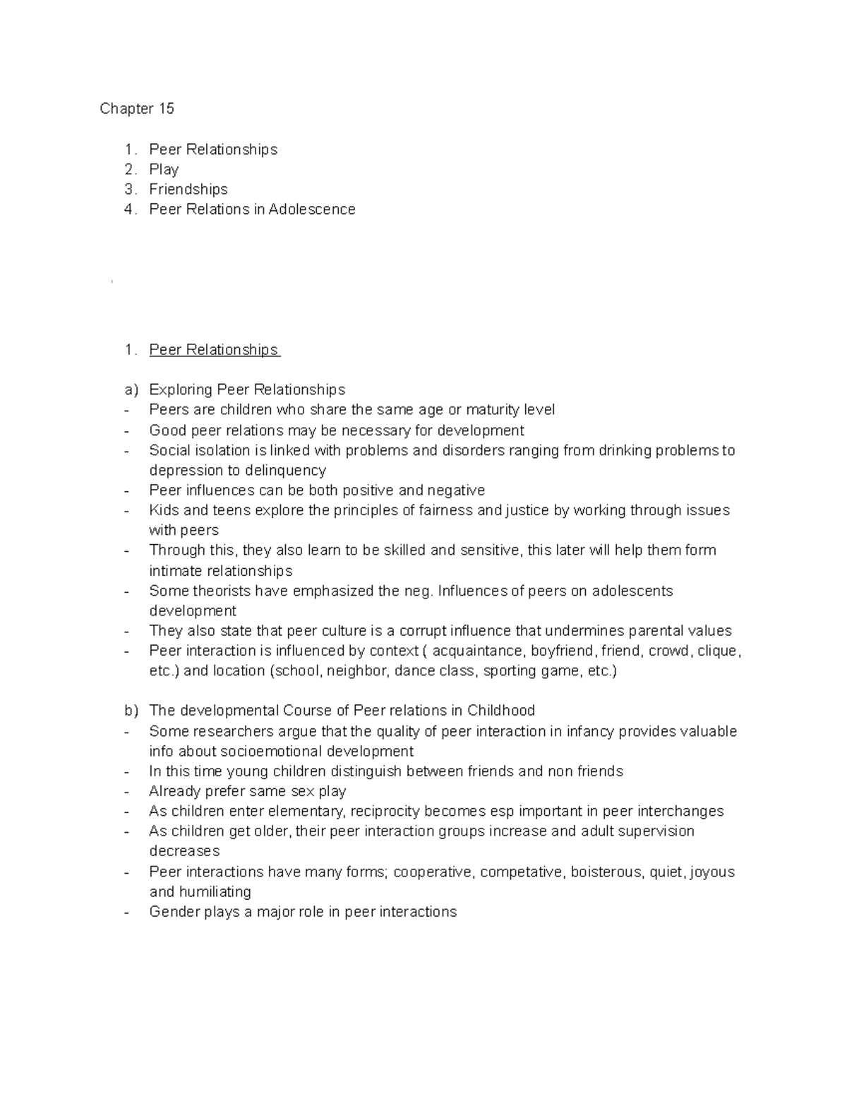 323- Unit 5 (CH 15) - notes for unit 5 - Chapter 15 Peer Relationships ...