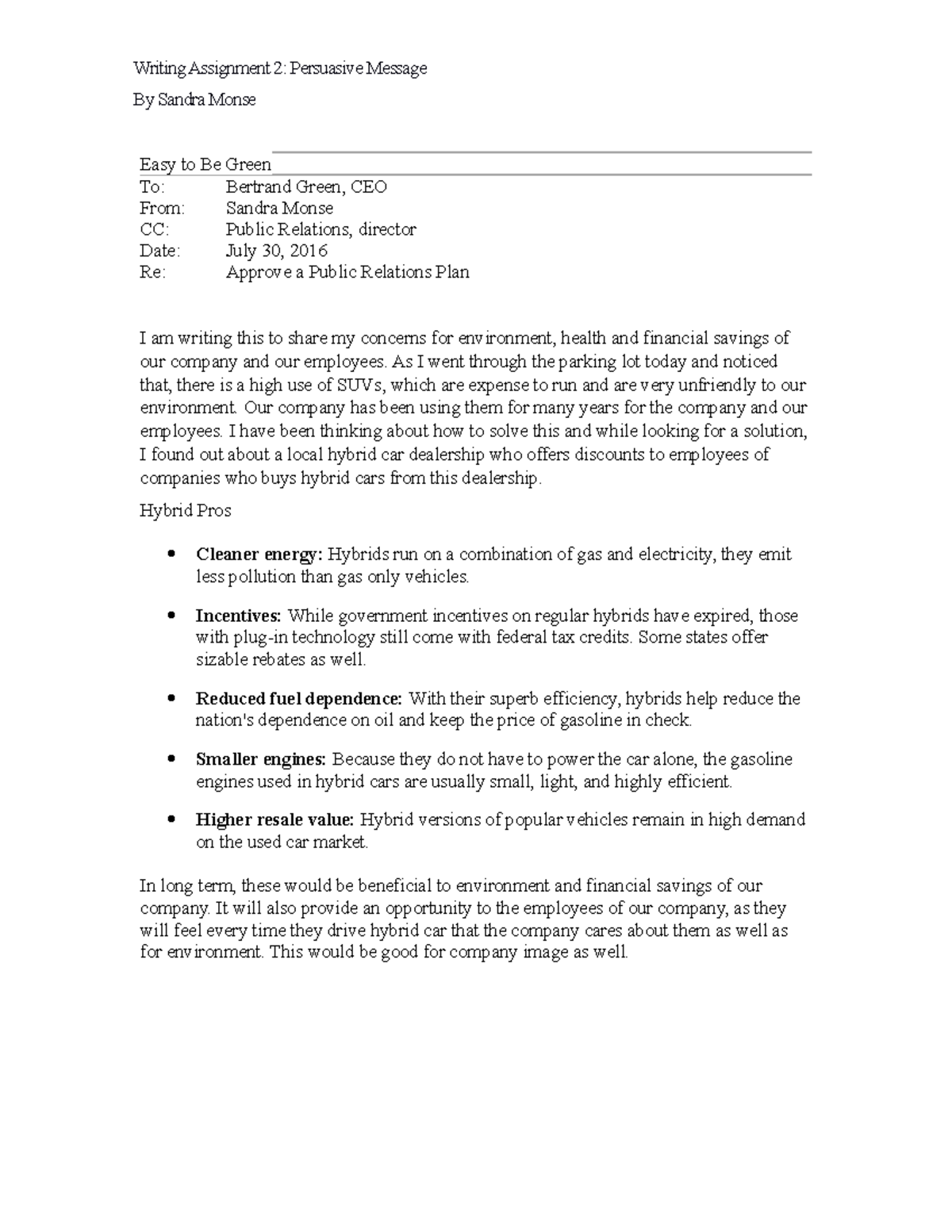3Monse 3 - written assignment - Writing Assignment 2: Persuasive ...