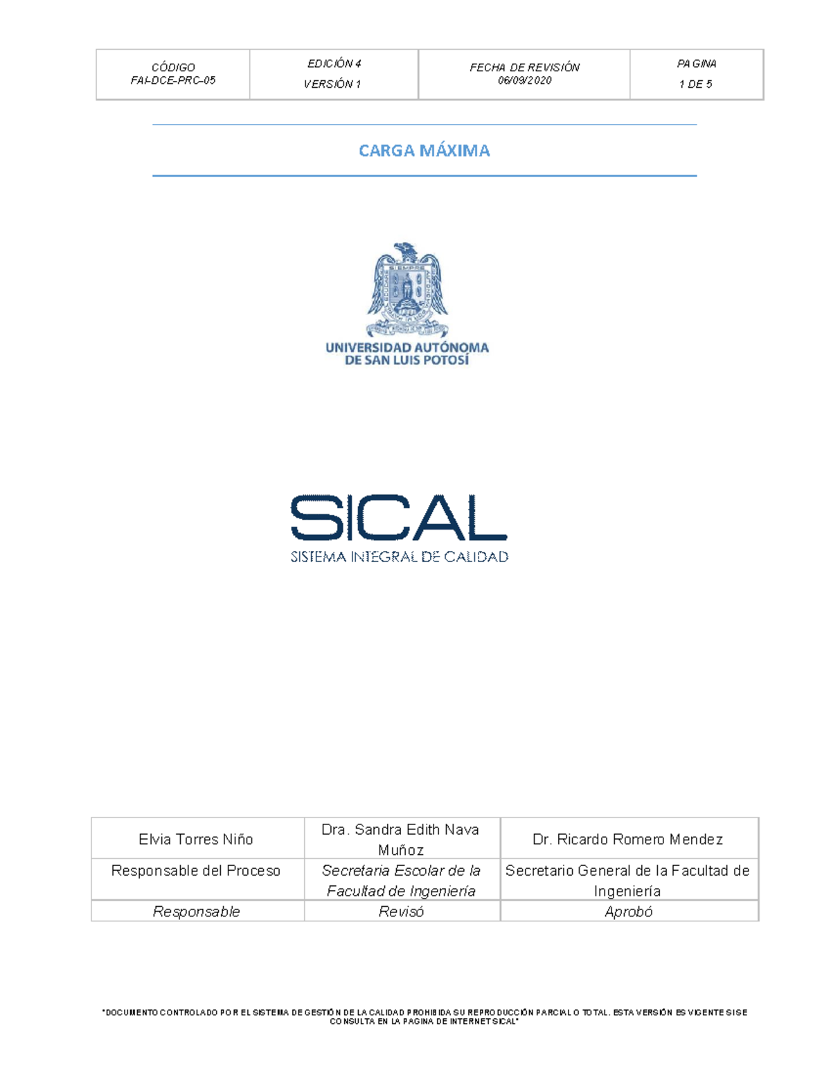 FAI-DCE-PRC-05Carga Maxima Sical E4-V1 - CÓDIGO FAI-DCE-PRC- VERSIÓN 1 ...