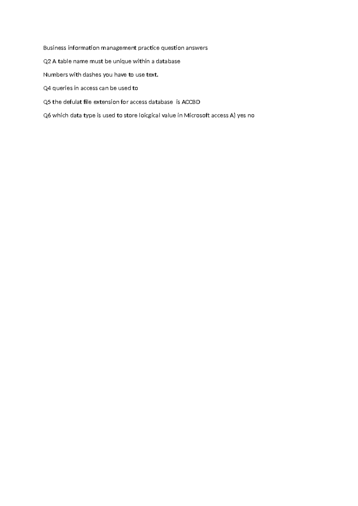 Business information management practice question answers - Q4 queries ...