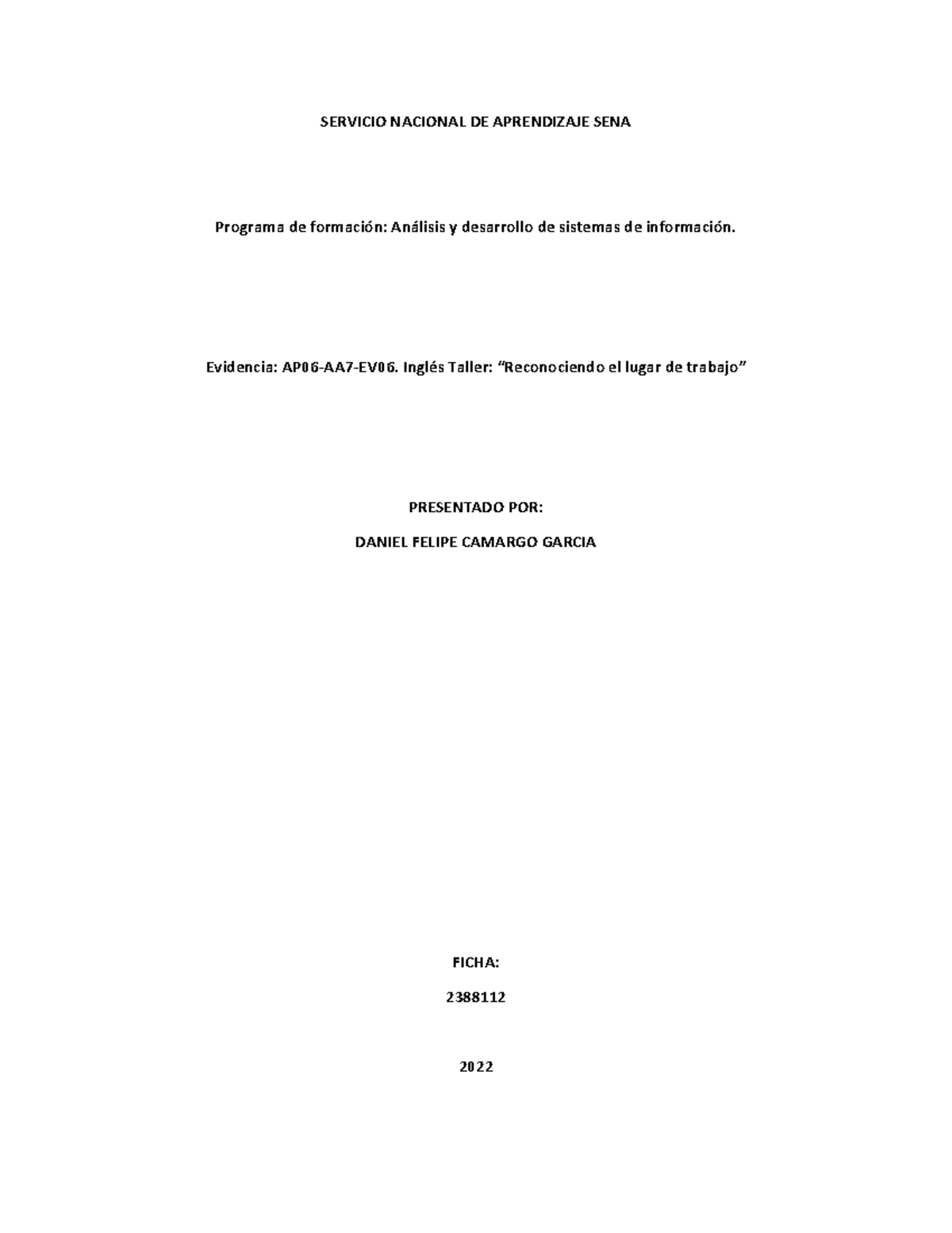 AP06-AA7-EV06. Inglés Taller. Reconociendo El Lugar De Trabajo ...