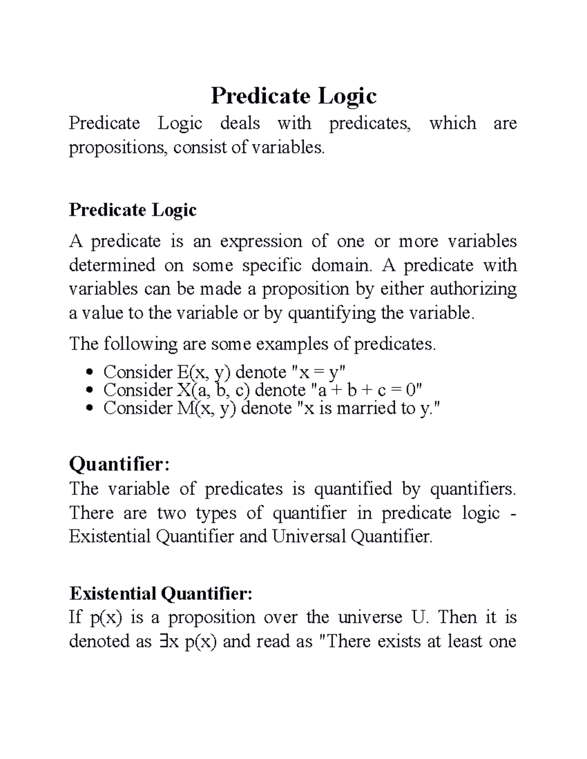 Predicate Logic, Normal Form and Permutation and Combinations ...