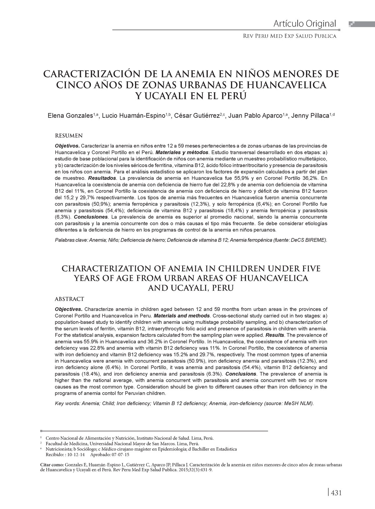 .. Caracterización DE LA Anemia EN Niños Menores DE Cinco AÑOS DE Zonas ...