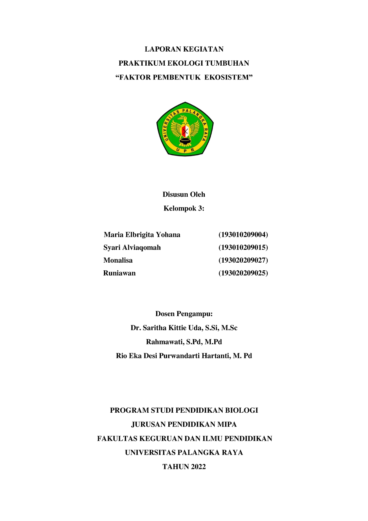 Praktikum Ektum KEL - LAPORAN KEGIATAN PRAKTIKUM EKOLOGI TUMBUHAN ...