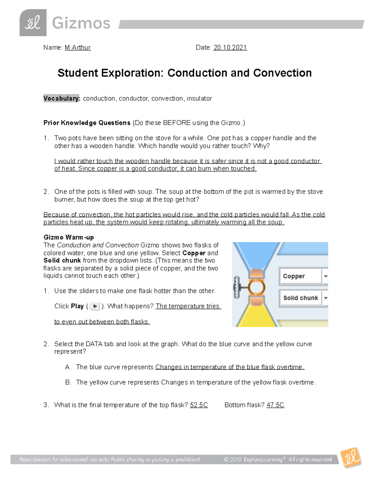 Conduction Convection SE-practice questions - Name: M Date: 20. Student ...