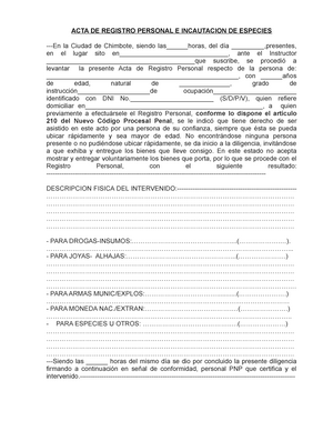 ACTA DE Registro Personal - ACTA DE REGISTRO PERSONAL E INCAUTACION DE  ESPECIES -En la Ciudad de - Studocu