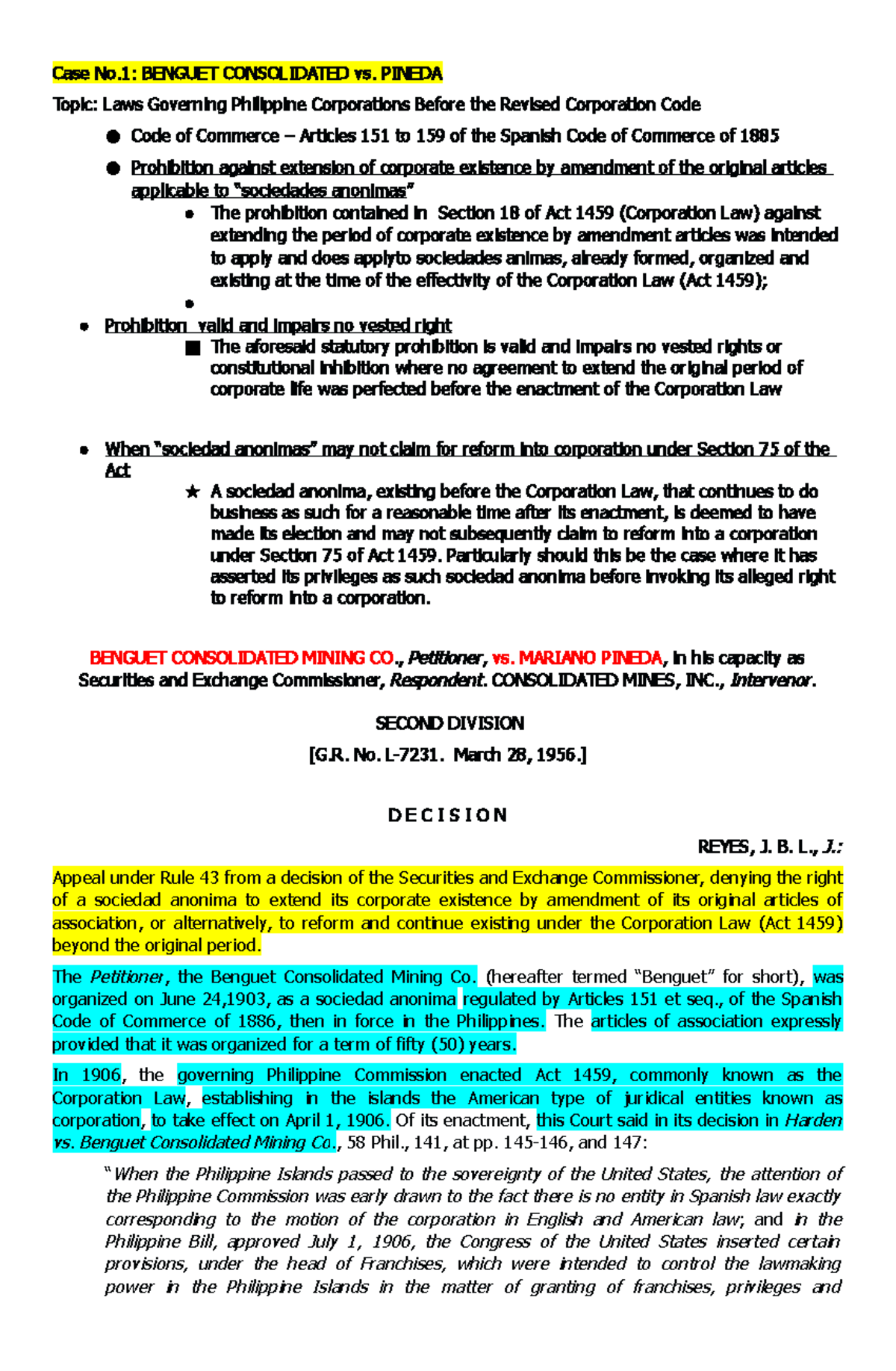 1. Benguet Consolidated Mining Vs. Pineda - Case No. 1 : BENGUET ...