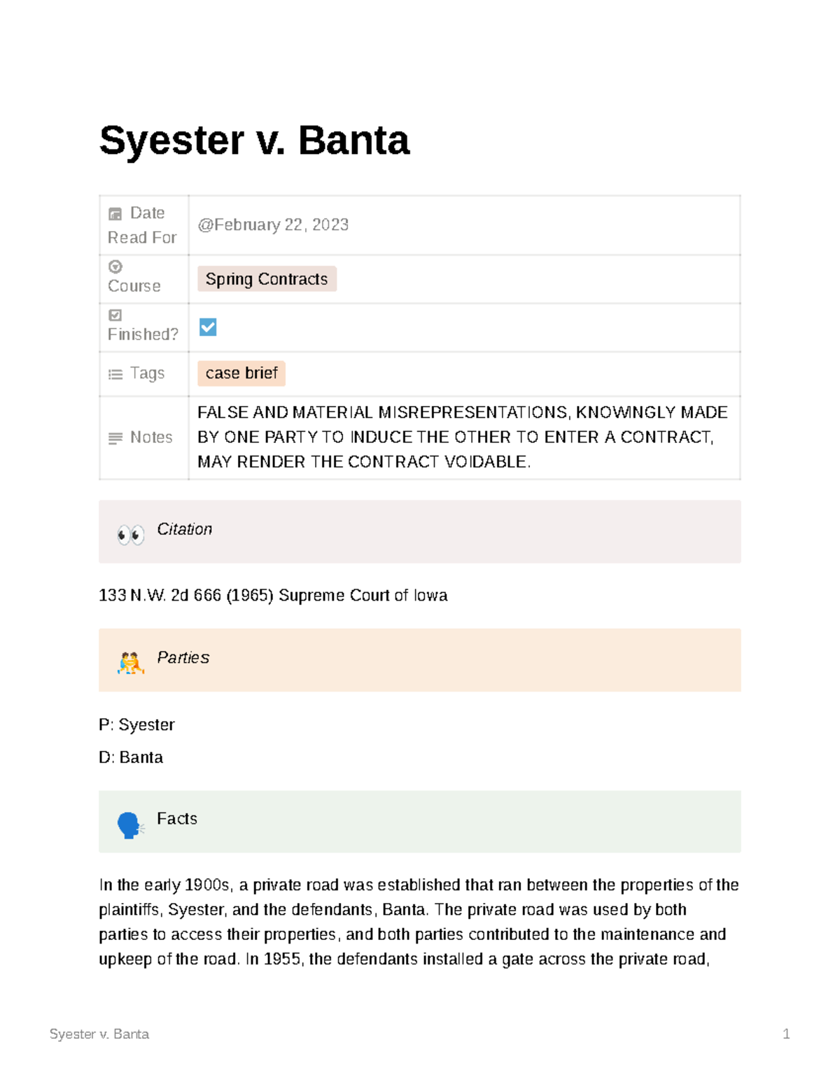Syester v. Banta - Syester v. Banta 1 Syester v. Banta Date Read For ...