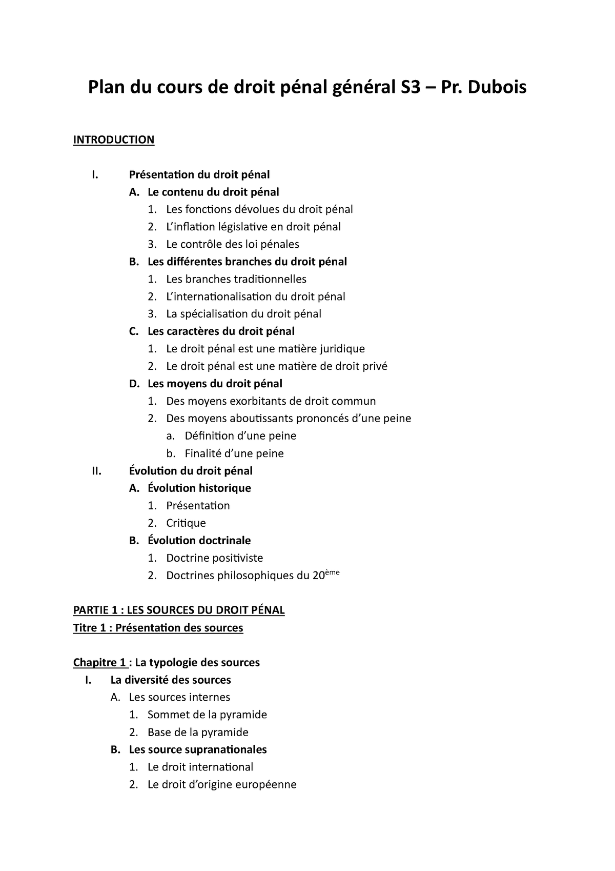 Plan Du Cours Pénal - Plan Du Cours De Droit Pénal Général S3 – Pr ...