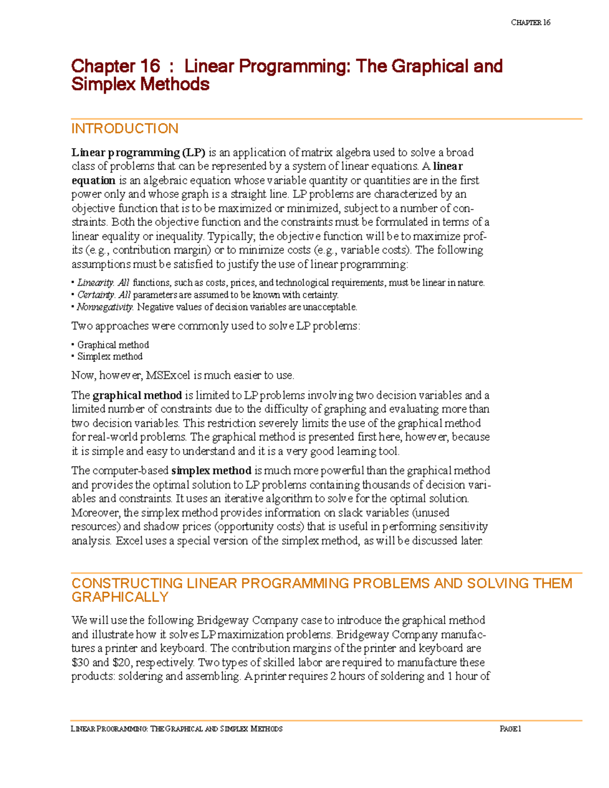 Burch ch16 - study notes - CHAPTER 16 LINEAR P ROGRAMMING: THE G ...
