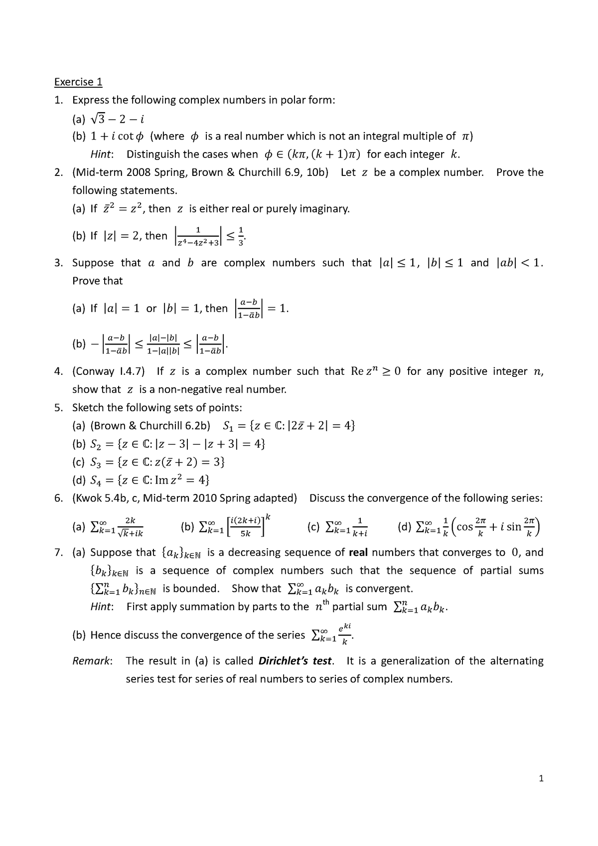 Math 4023 Additional Exercise 1 - Exercise 1 1. Express the following ...