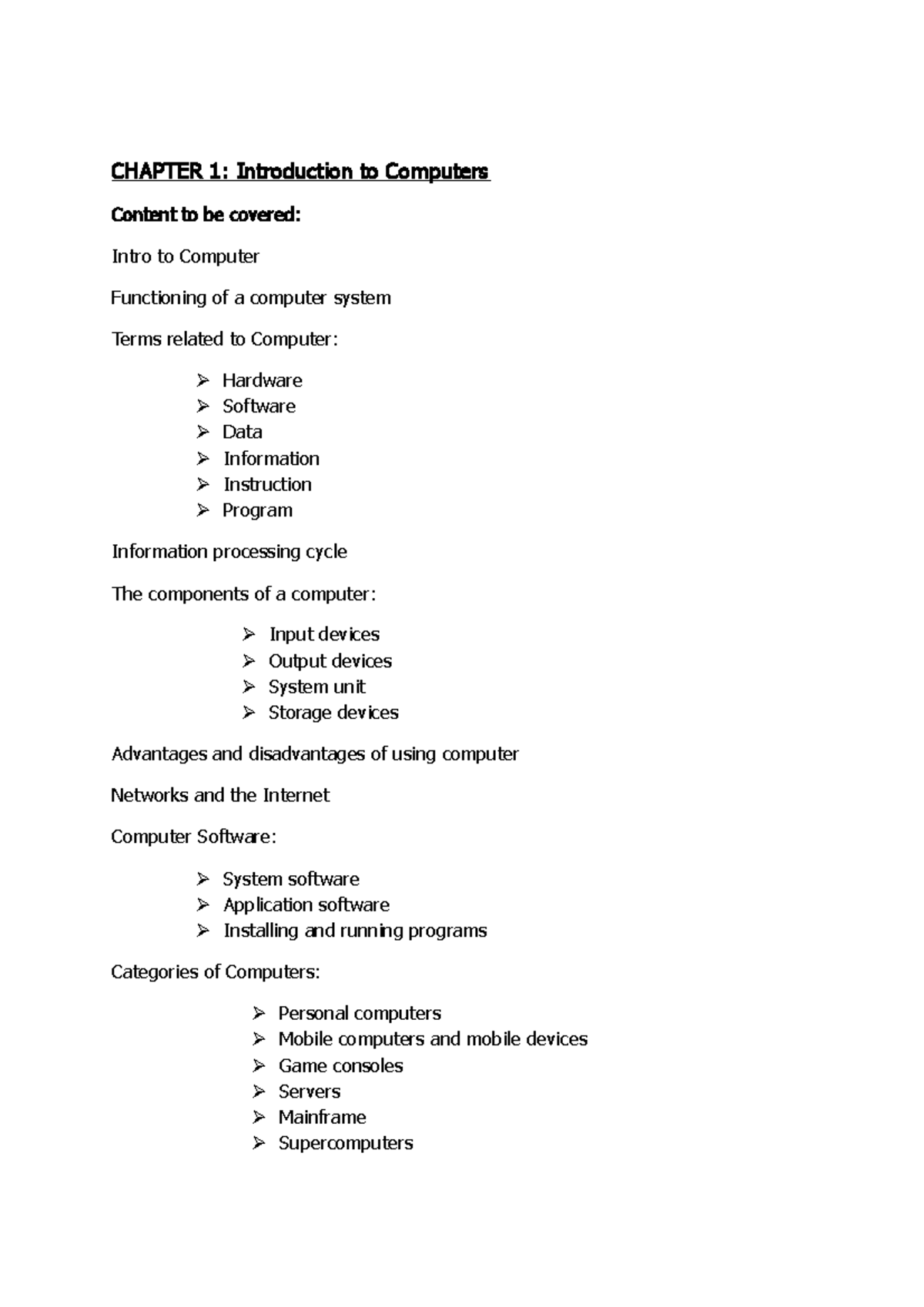 Intro to Computers - Lecture notes 13 - CH AP TER 1: Int rod uc tion to ...