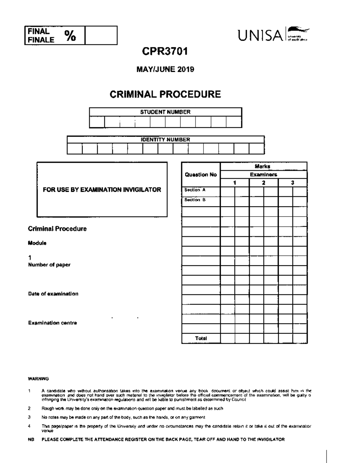 Exam 2019 - CPR3701 - Studocu