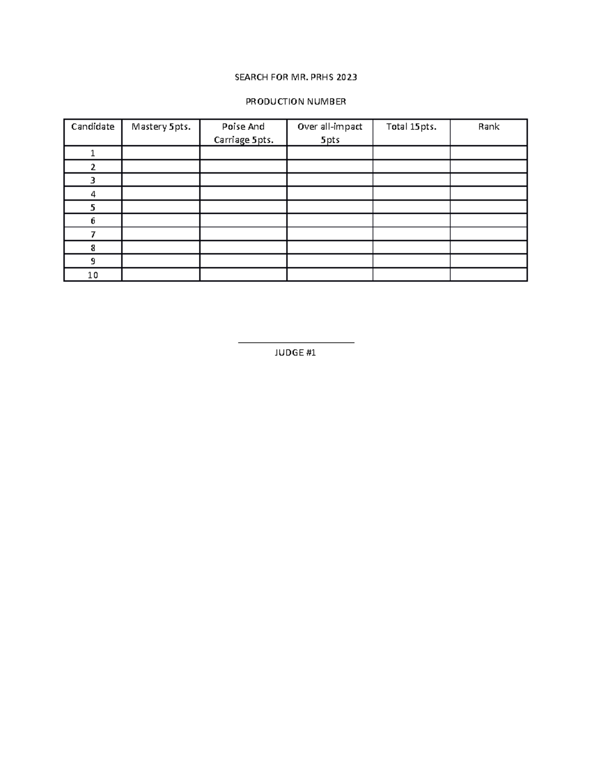 Criteria - Judging - PRODUCTION NUMBER Candidate Mastery 5pts. Poise