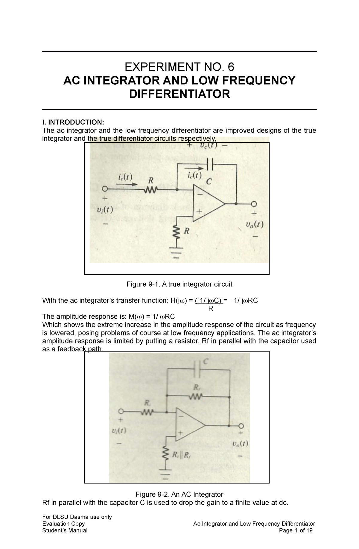 integrator and differentiator experiment lab report