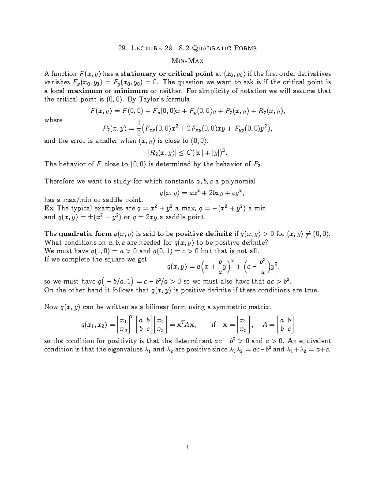 8.2. Quadratic Forms - linear algebra lecture note with Professor ...