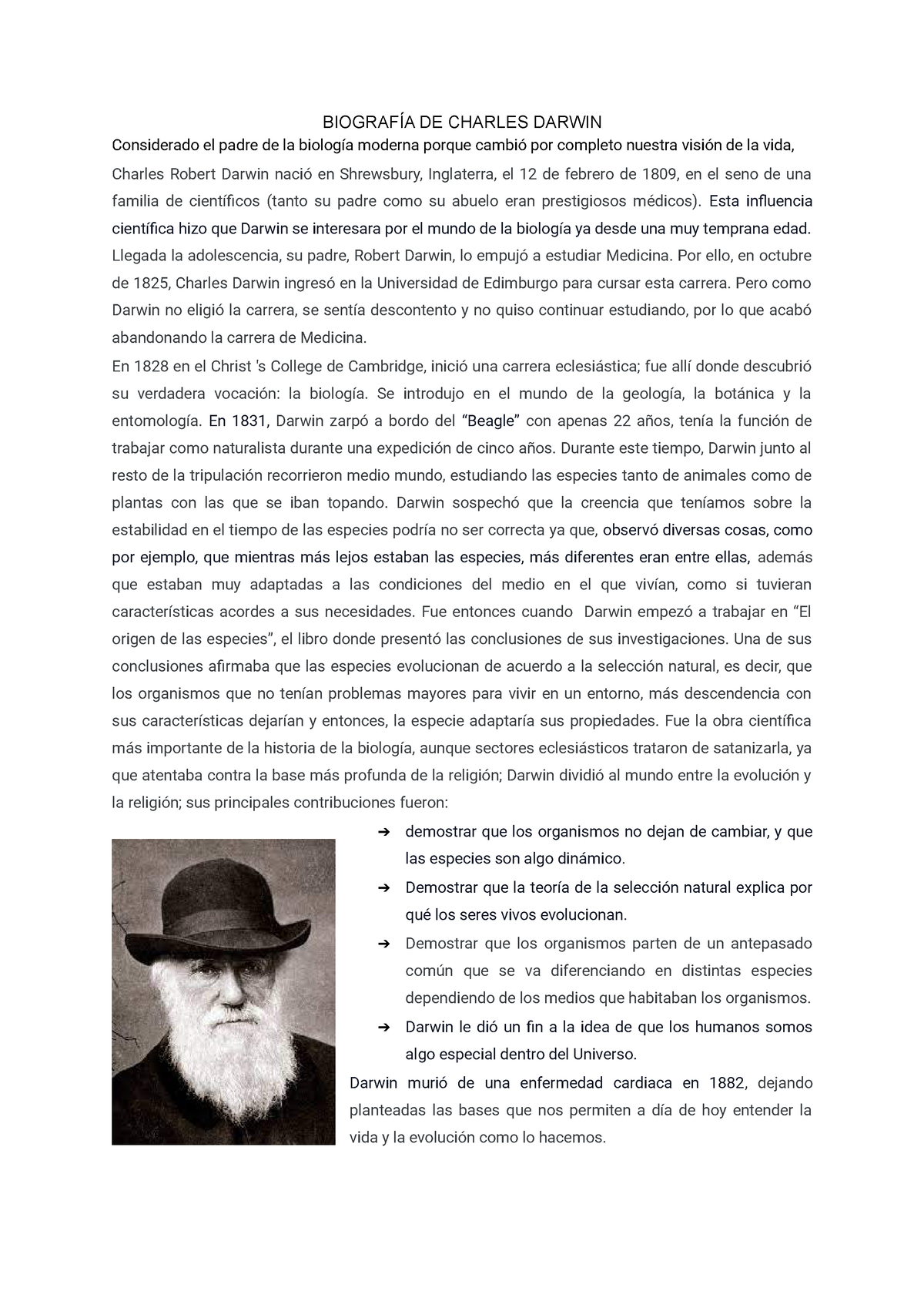 biografia de charles darwin en resumen