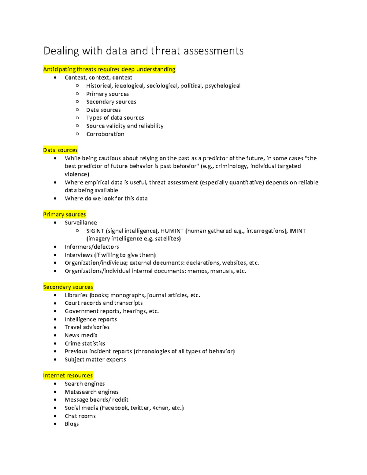 Dealing with data and threat assessments - Dealing with data and threat ...