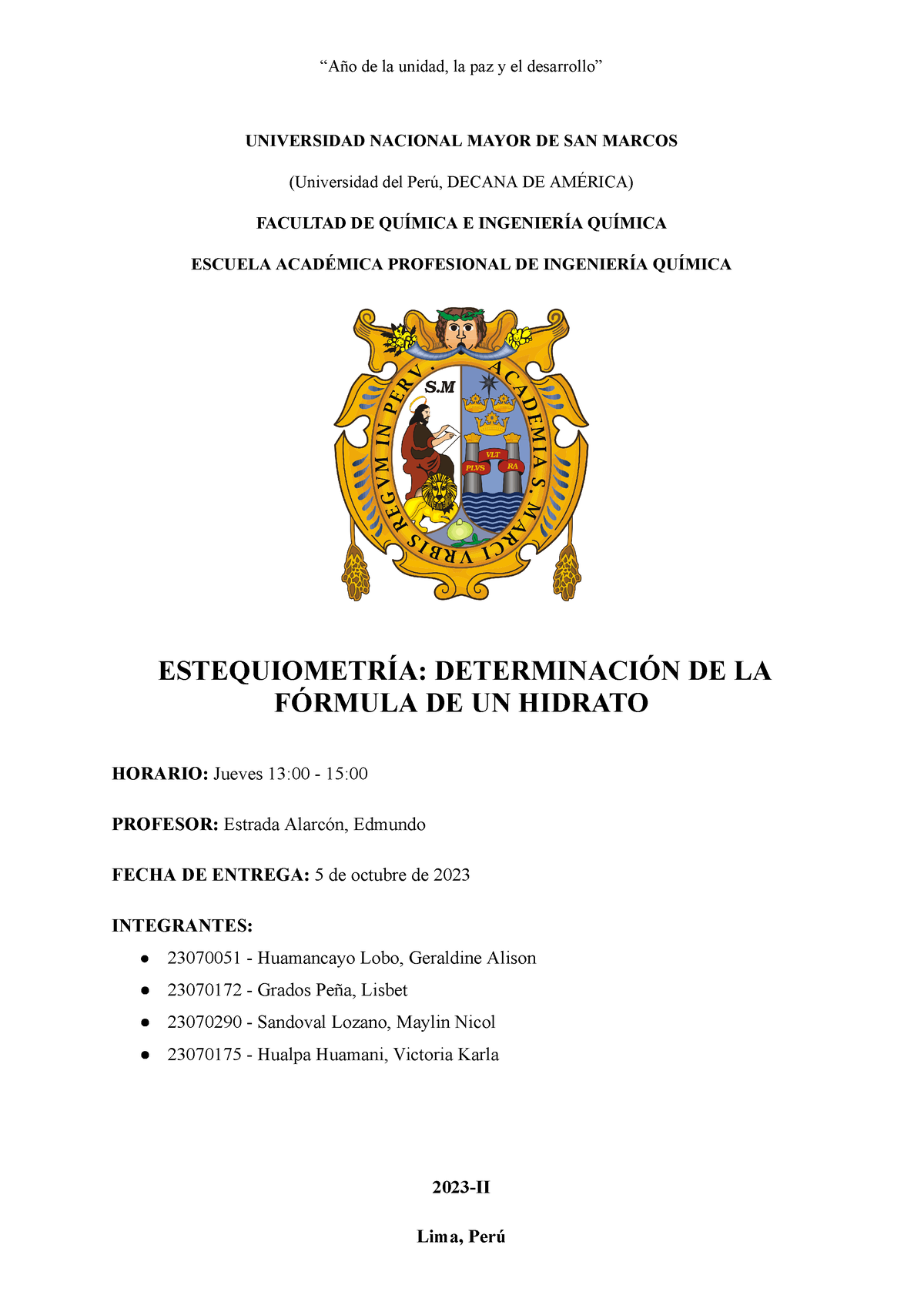 Informe De Química 3 - “Año De La Unidad, La Paz Y El Desarrollo ...